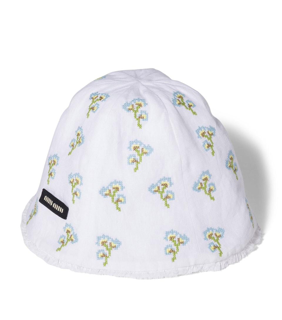 Miu Miu Flax Embroidered Hat White