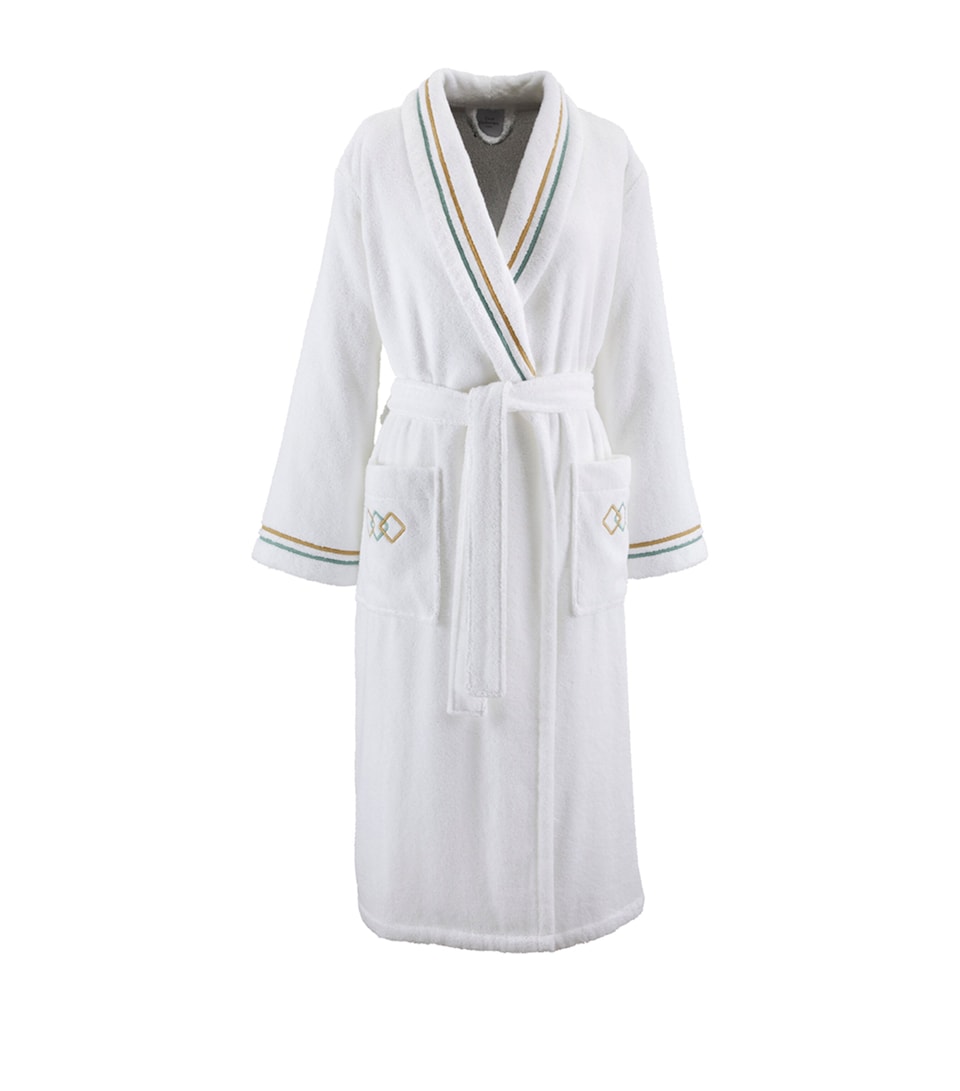 Yves Delorme Womens Cotton-Modal Embroidered Villa Bathrobe White