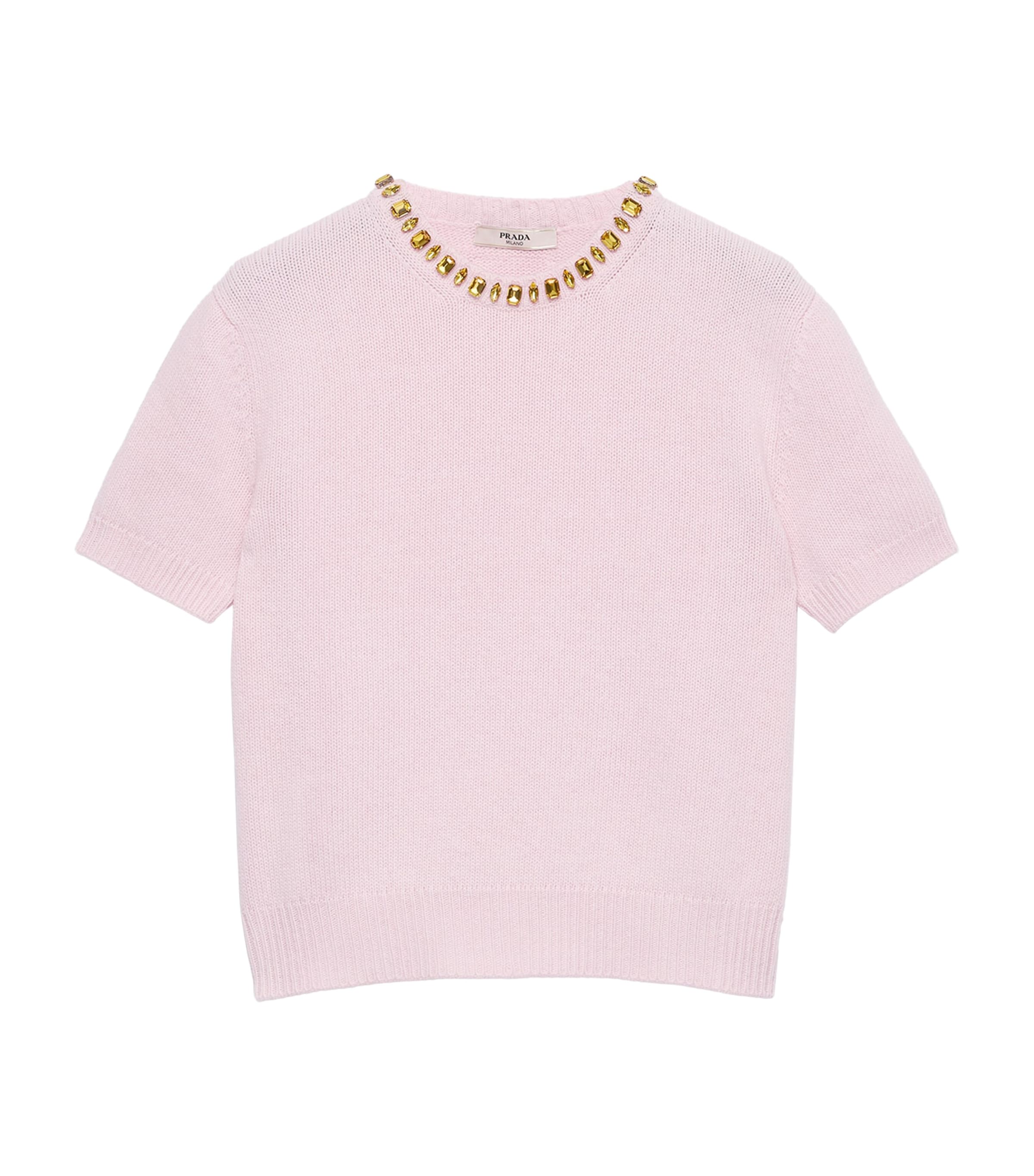 Prada Womens Virgin Wool-Cashmere Embellished Sweater Pink