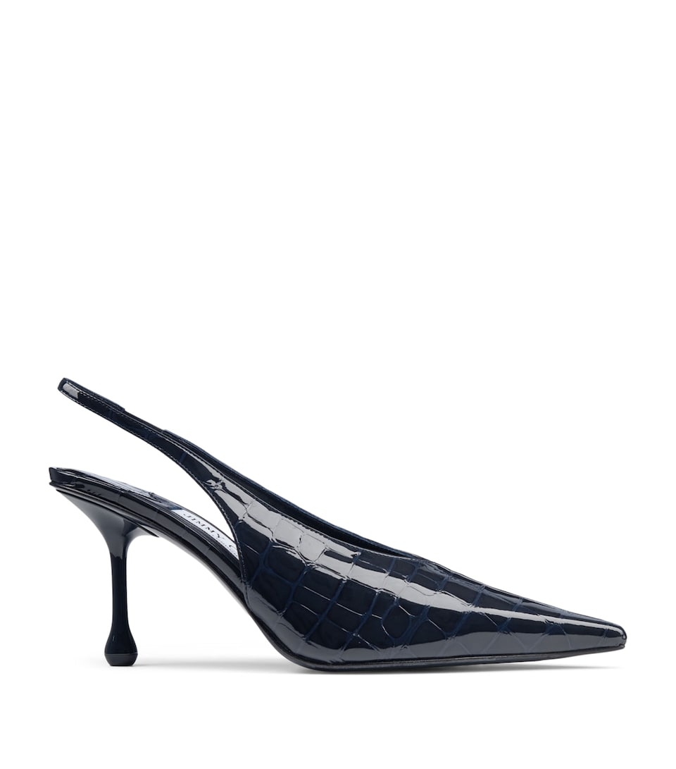 Jimmy Choo Isa 80 Croc-Embossed Leather Slingback Pumps Marine