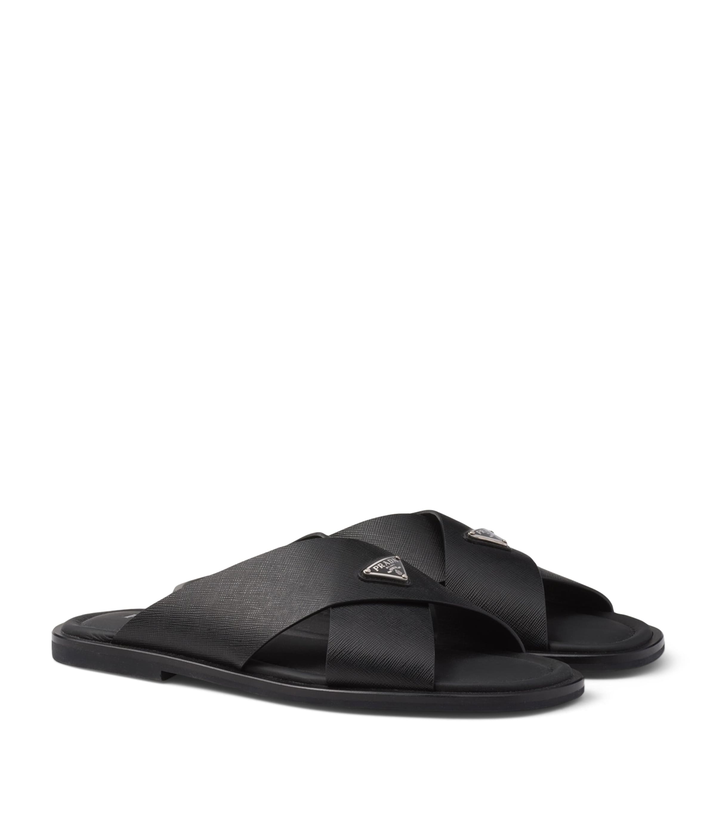 Saffiano Leather Crossover Sandals