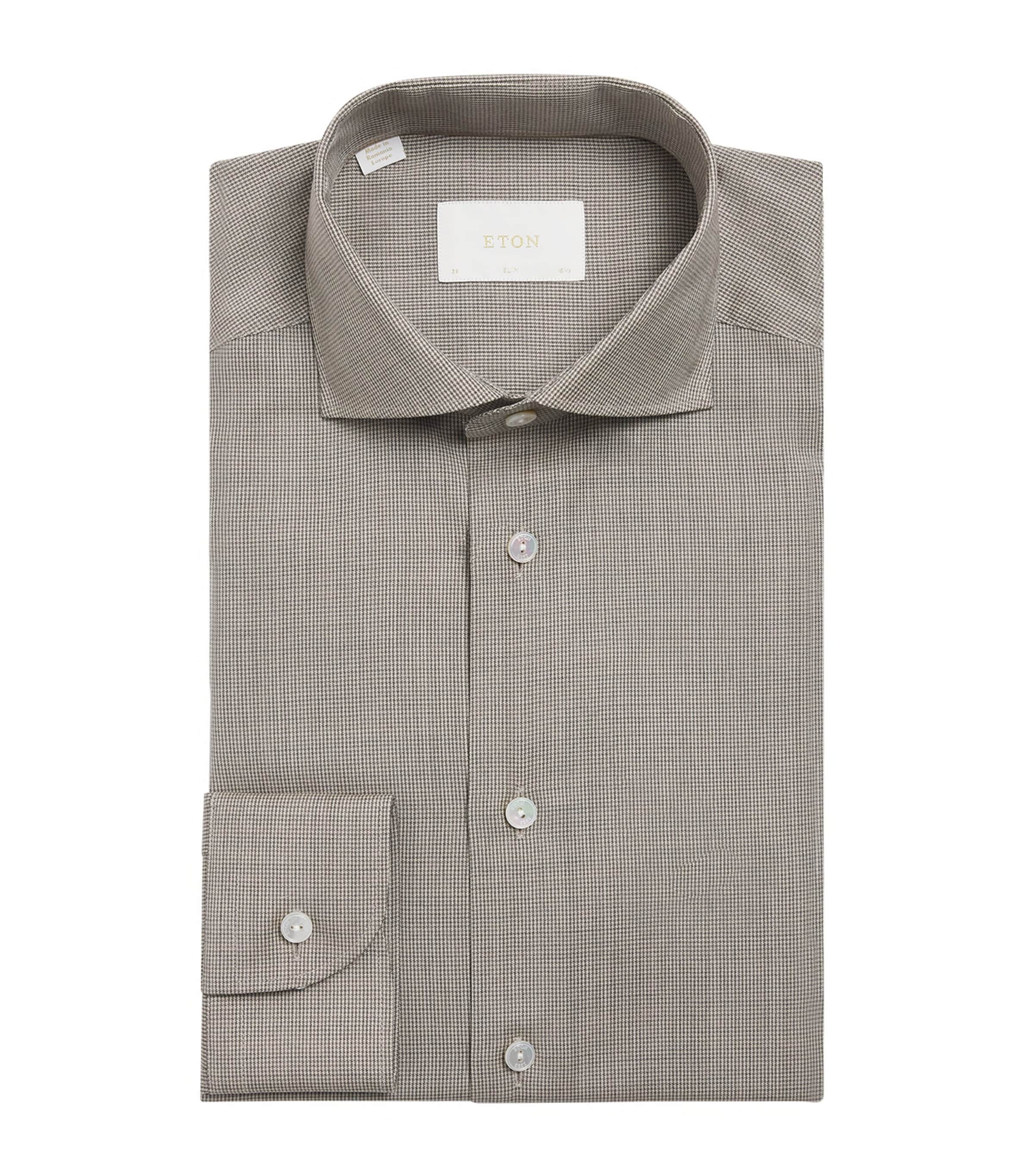 Eton Mens Merino Wool Houndstooth Shirt Brown