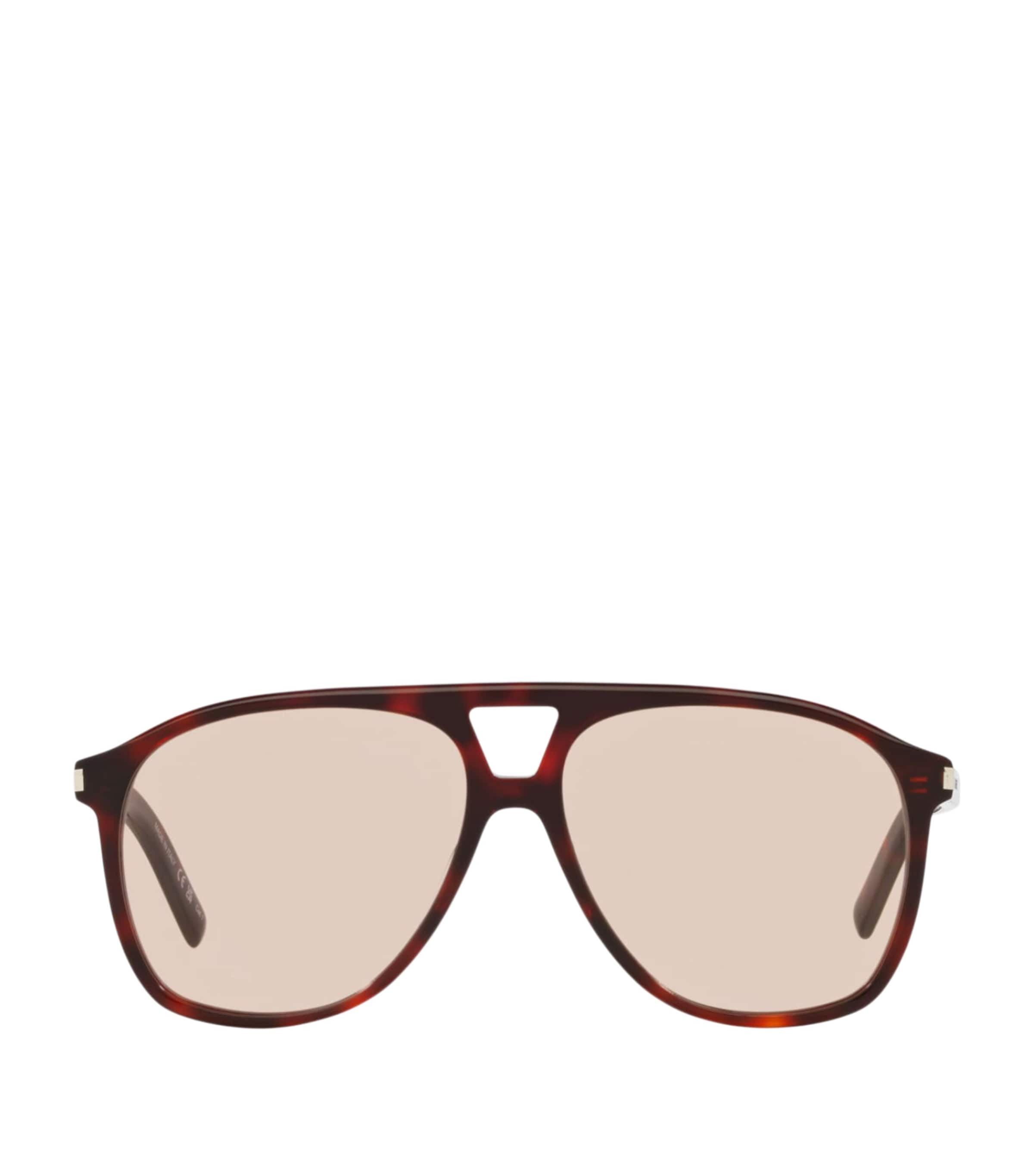 Saint Laurent Tortoiseshell SL 596 Dune Rectangular Sunglasses Brown