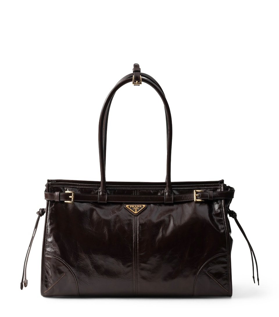 Large Leather Buckled Tote Bag
