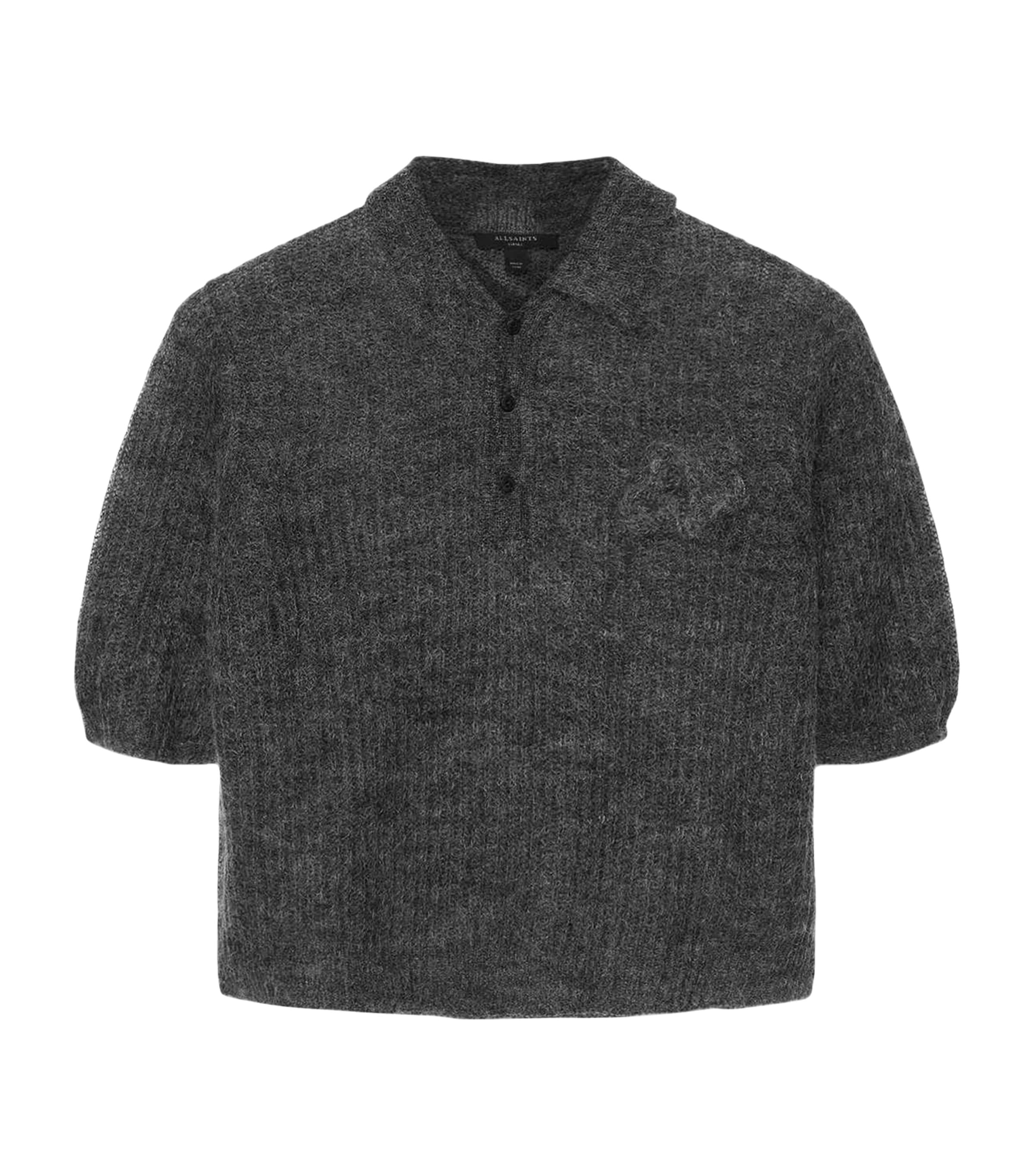 AllSaints Womens Mohair-Blend Anabel Polo Top Graphite Grey