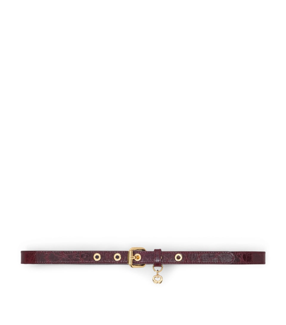 Maje Leather Eyelet Slim Belt Burgundy