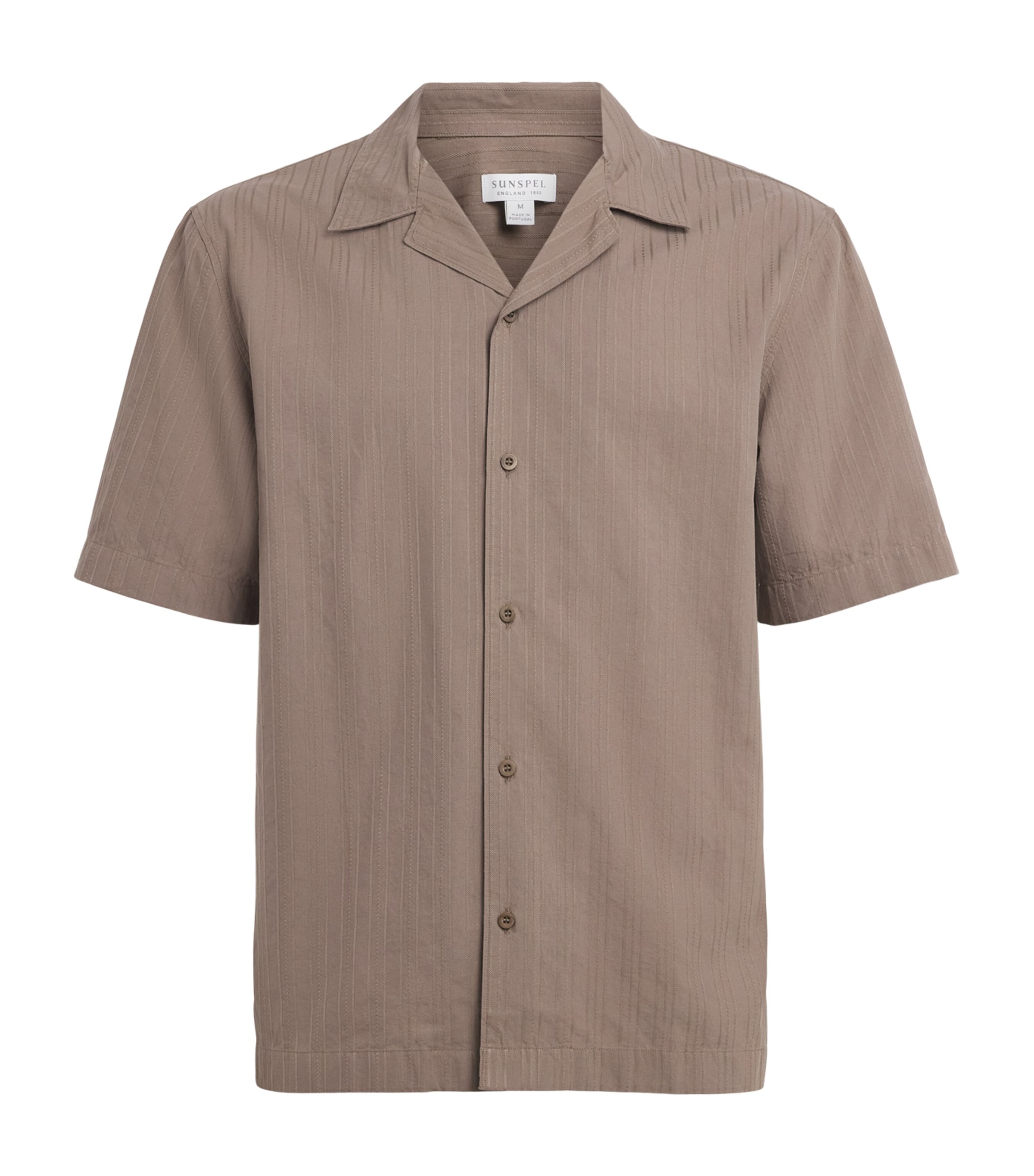 Sunspel Mens Cotton Textured Stripe Shirt Brgr Dark Cedar