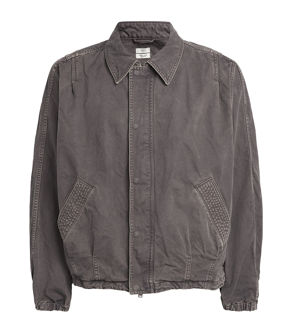 YOKE Mens Garment-Dyed Bomber Jacket Charcol Brown