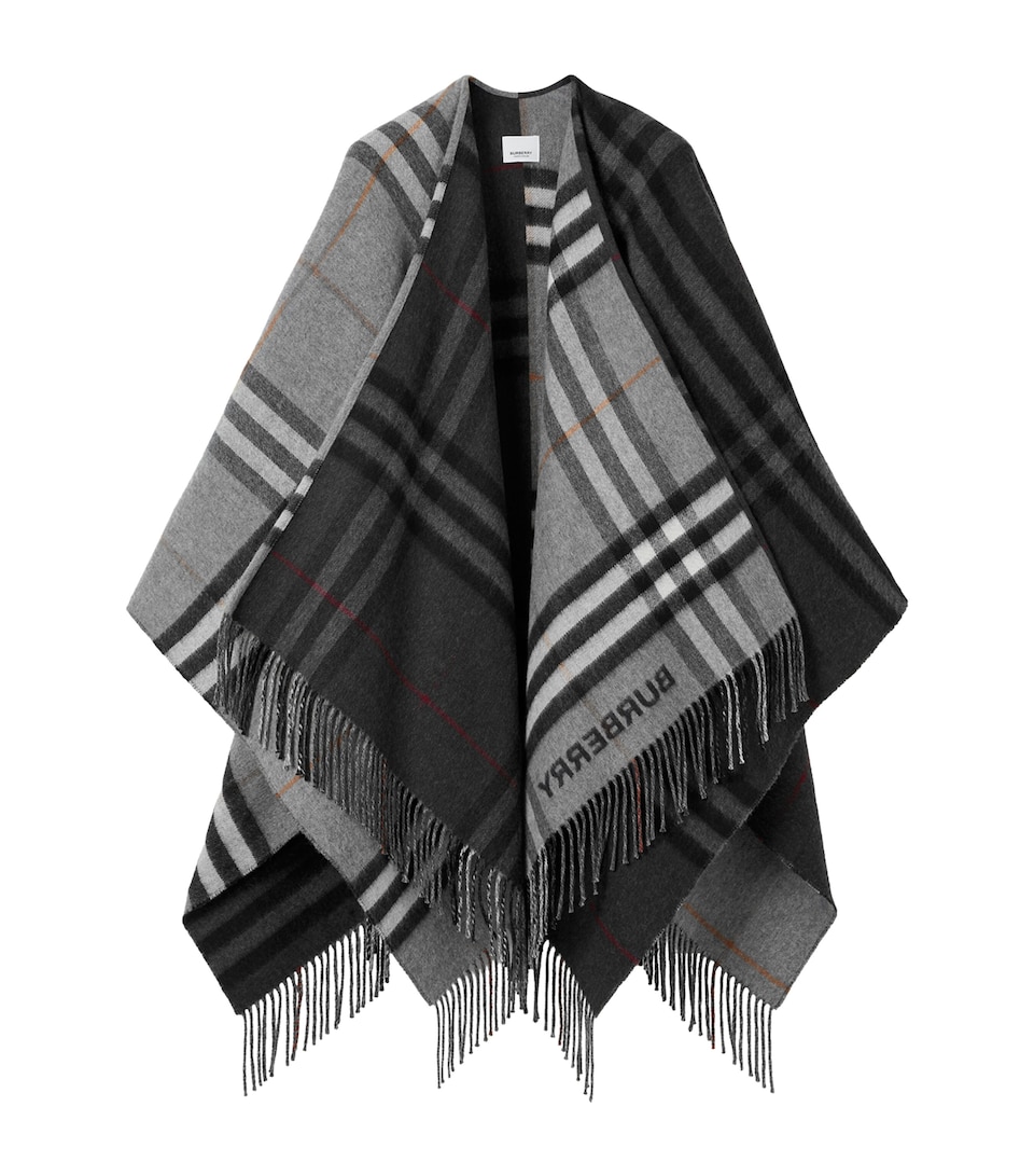 Wool-Cashmere Contrast-Check Cape