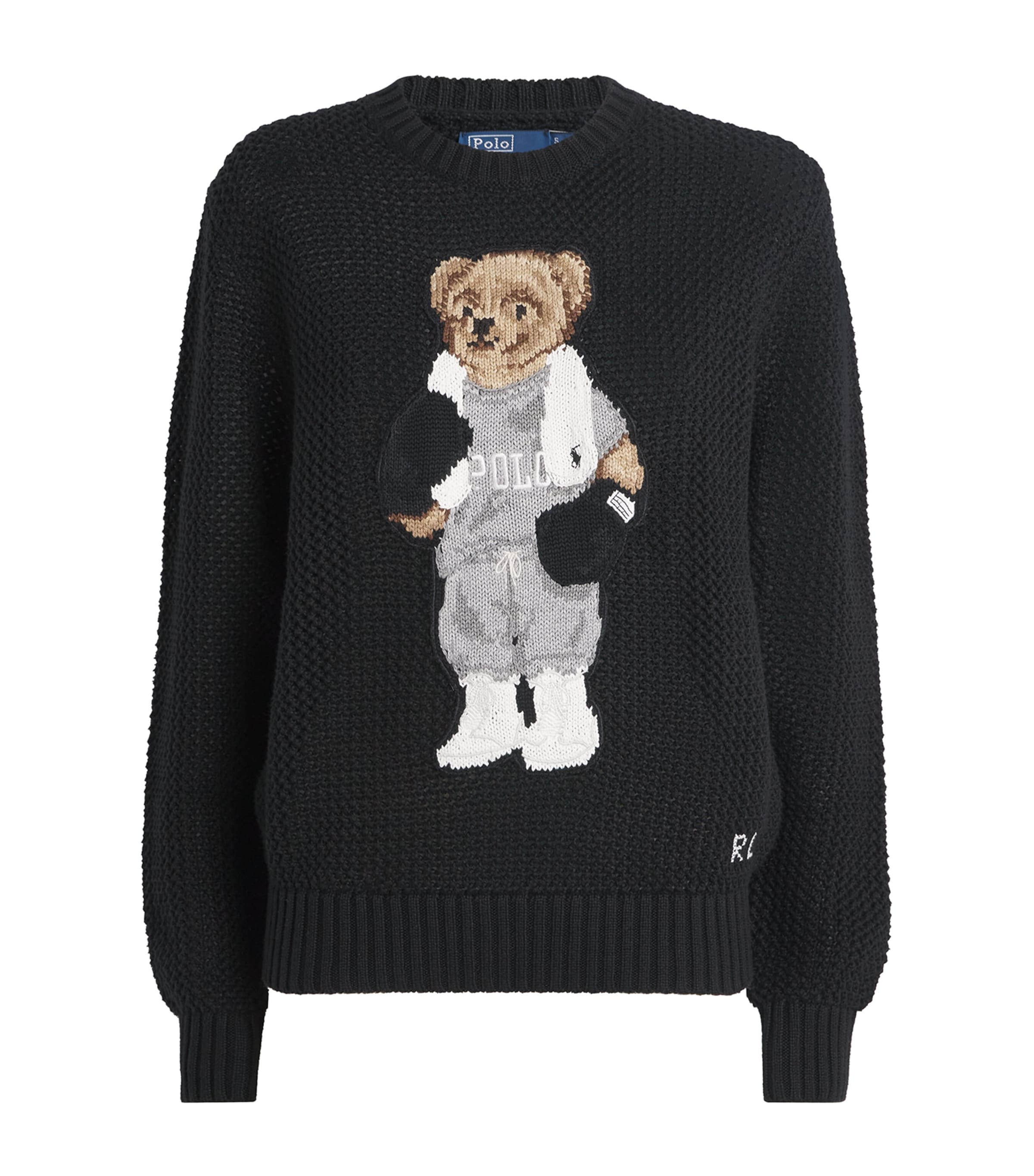 Cotton Open Knit Polo Bear Sweater