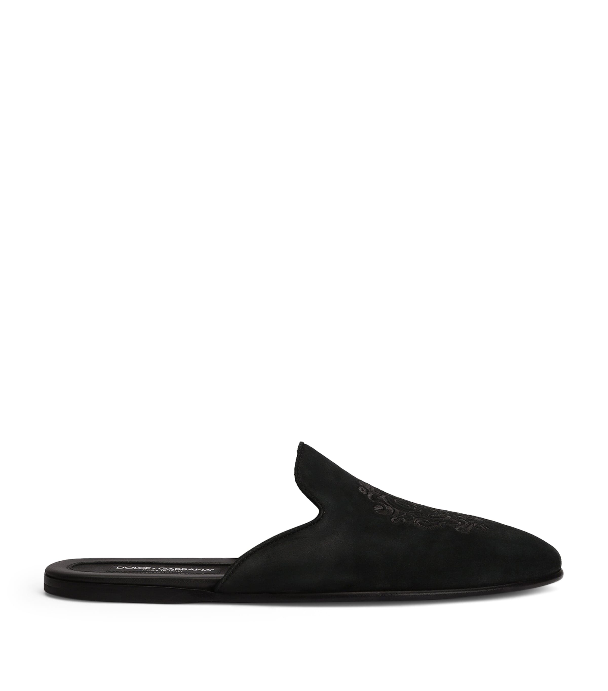 Dolce&Gabbana Cotton Embroidered Logo Slippers Black