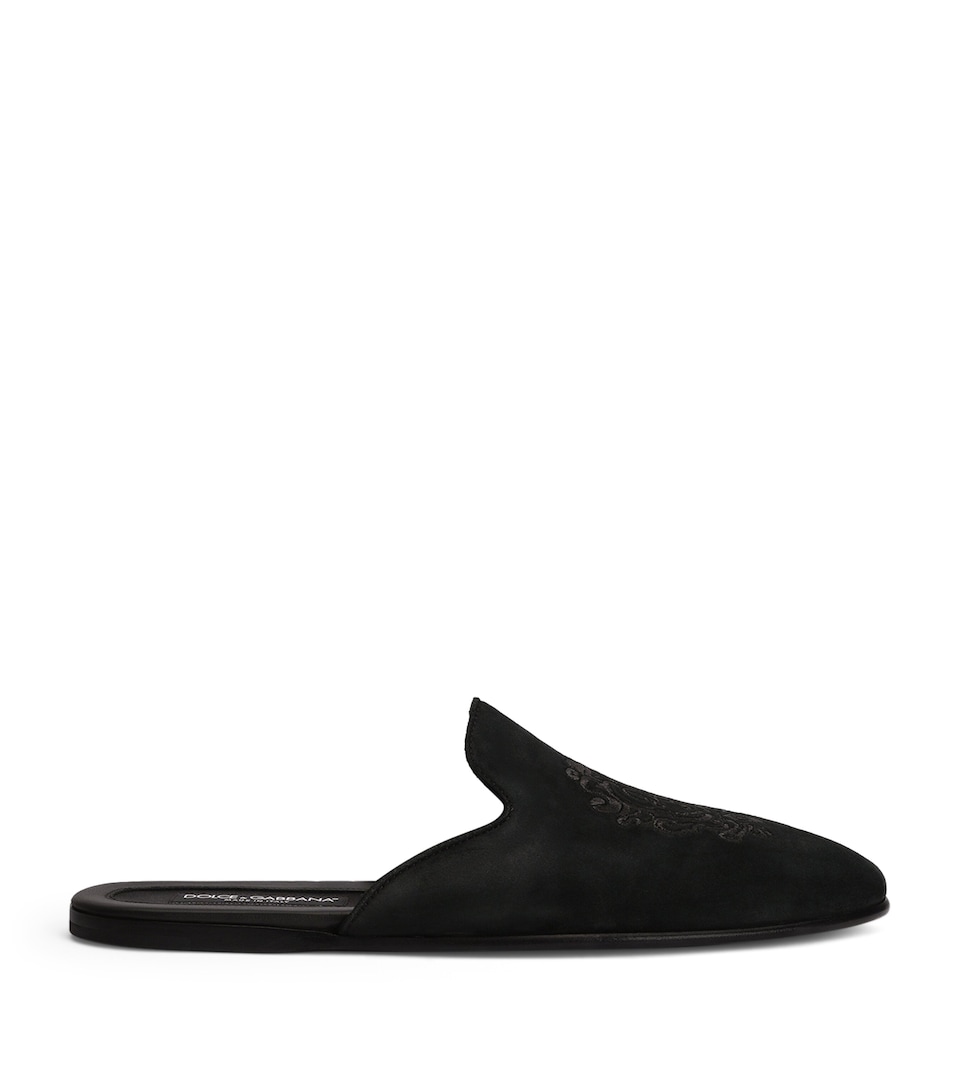 Dolce&Gabbana Cotton Embroidered Logo Slippers Black