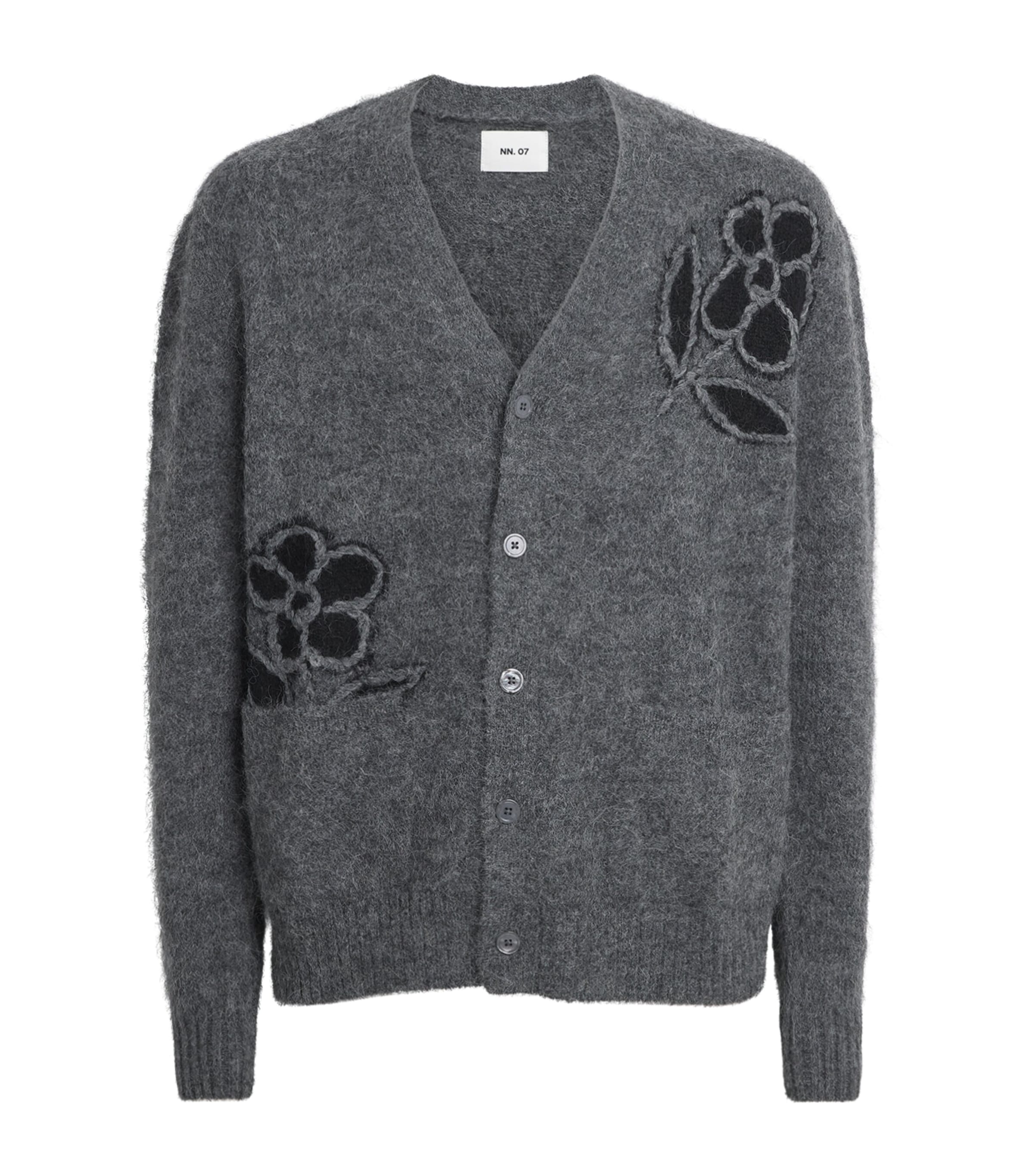 NN.07 Mens Alpaca-Blend Floral Kyle Cardigan Dark Grey Mel