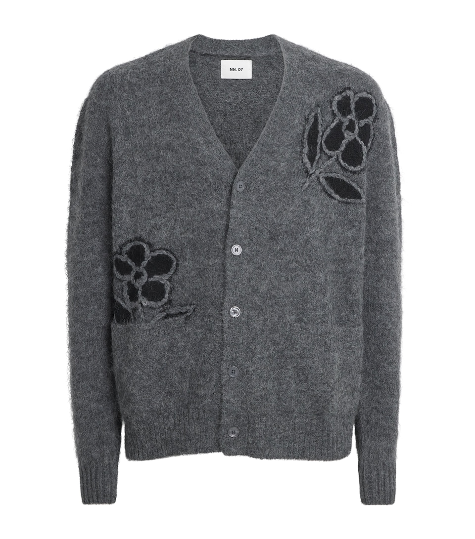 NN.07 Mens Alpaca-Blend Floral Kyle Cardigan Dark Grey Mel