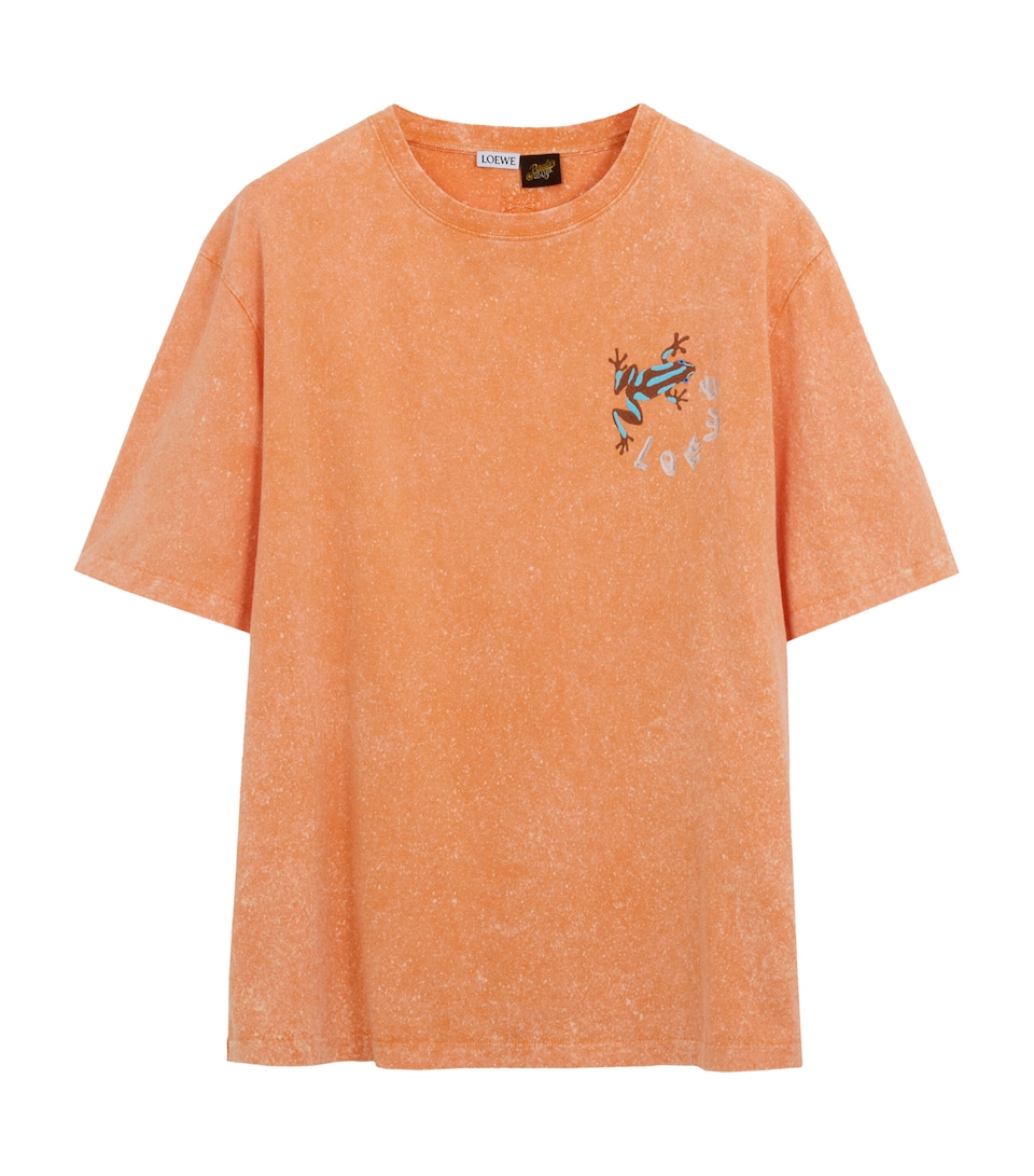 LOEWE Mens x Paula's Ibiza Cotton-Blend Embroidered T-Shirt Washed Orange