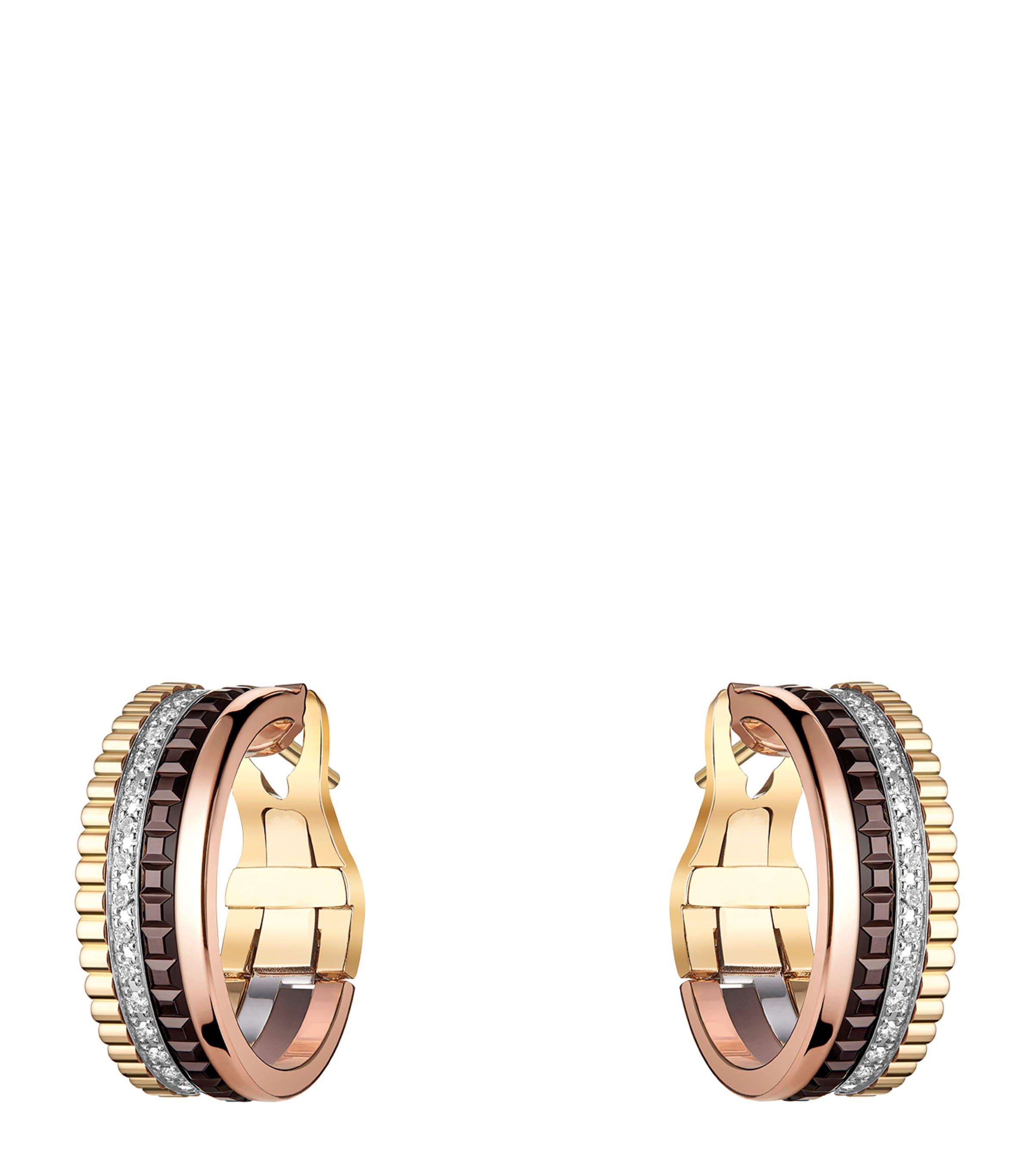 Mixed Gold and Diamond Quatre Classique Hoop Earrings
