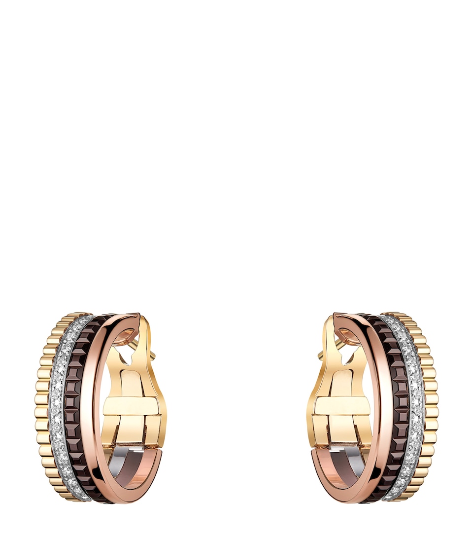 Mixed Gold and Diamond Quatre Classique Hoop Earrings