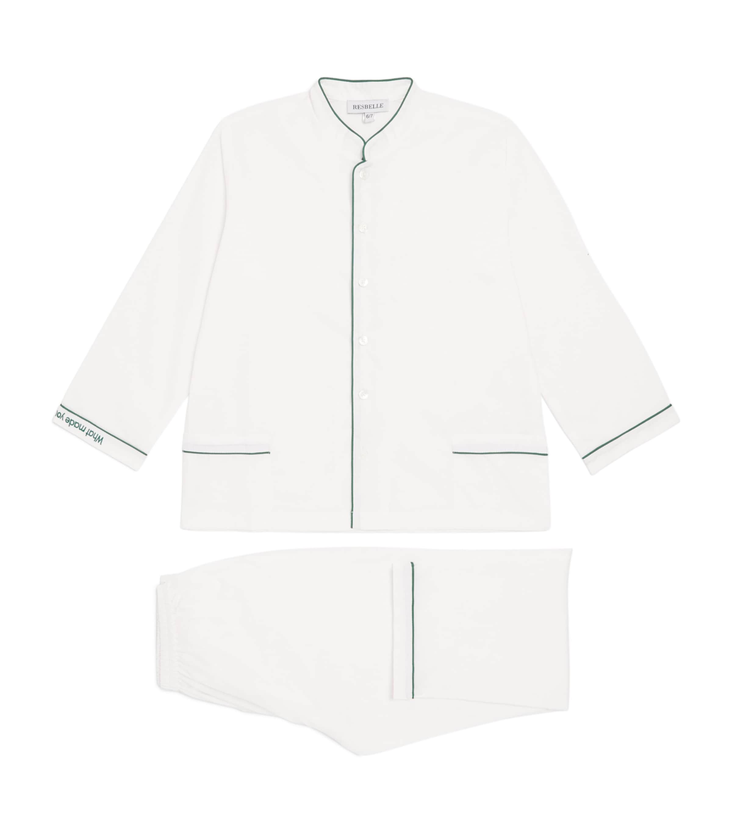 Resbelle Cotton Uranus Wonder Pyjama Set (2-11 Years) White W/green Piping