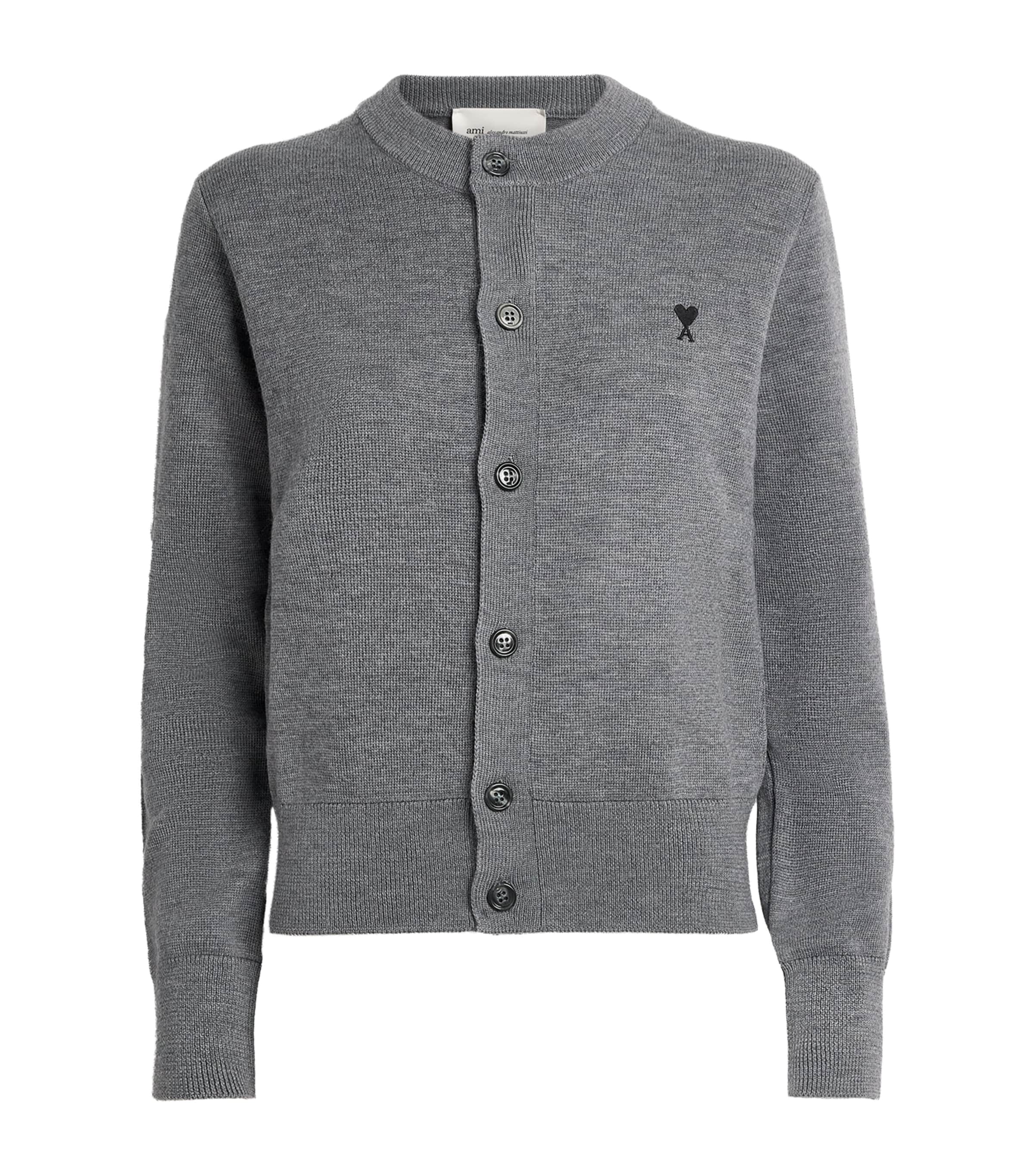 AMI Paris Womens Wool Ami De Coeur Cardigan Grs Cndre Chn/noir
