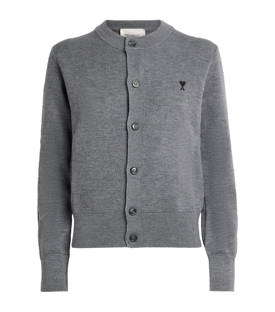 AMI Paris Womens Wool Ami De Coeur Cardigan Grs Cndre Chn/noir