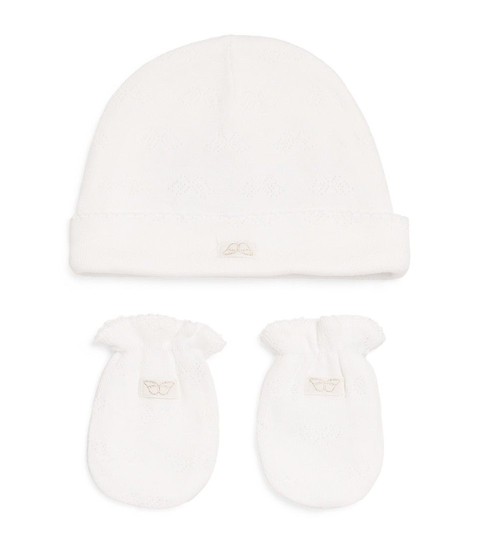 Pointelle Cotton Hat and Mitten Gift Set