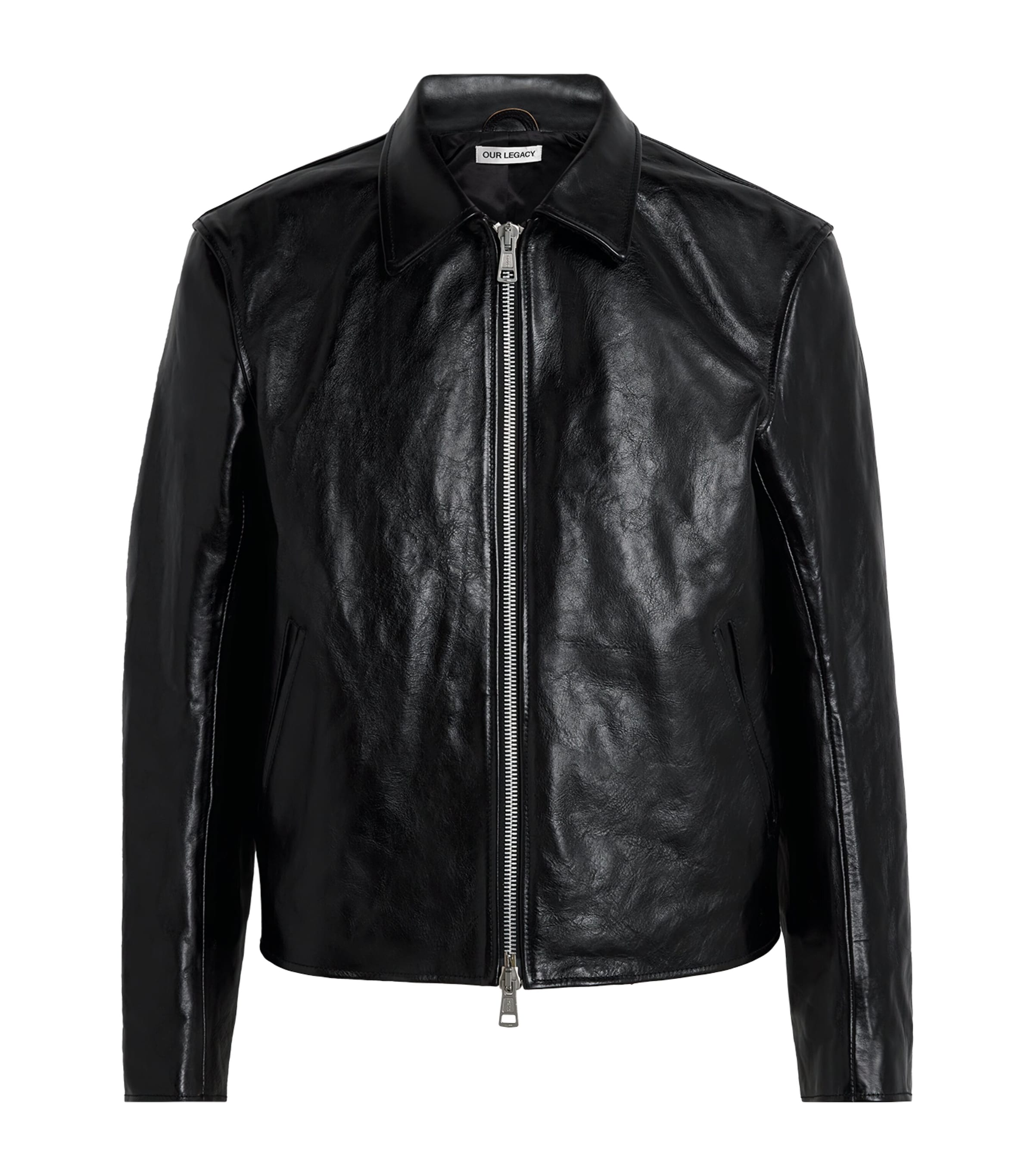 Our Legacy Mens Leather Mini Jacket Top Dyed Blk Lthr