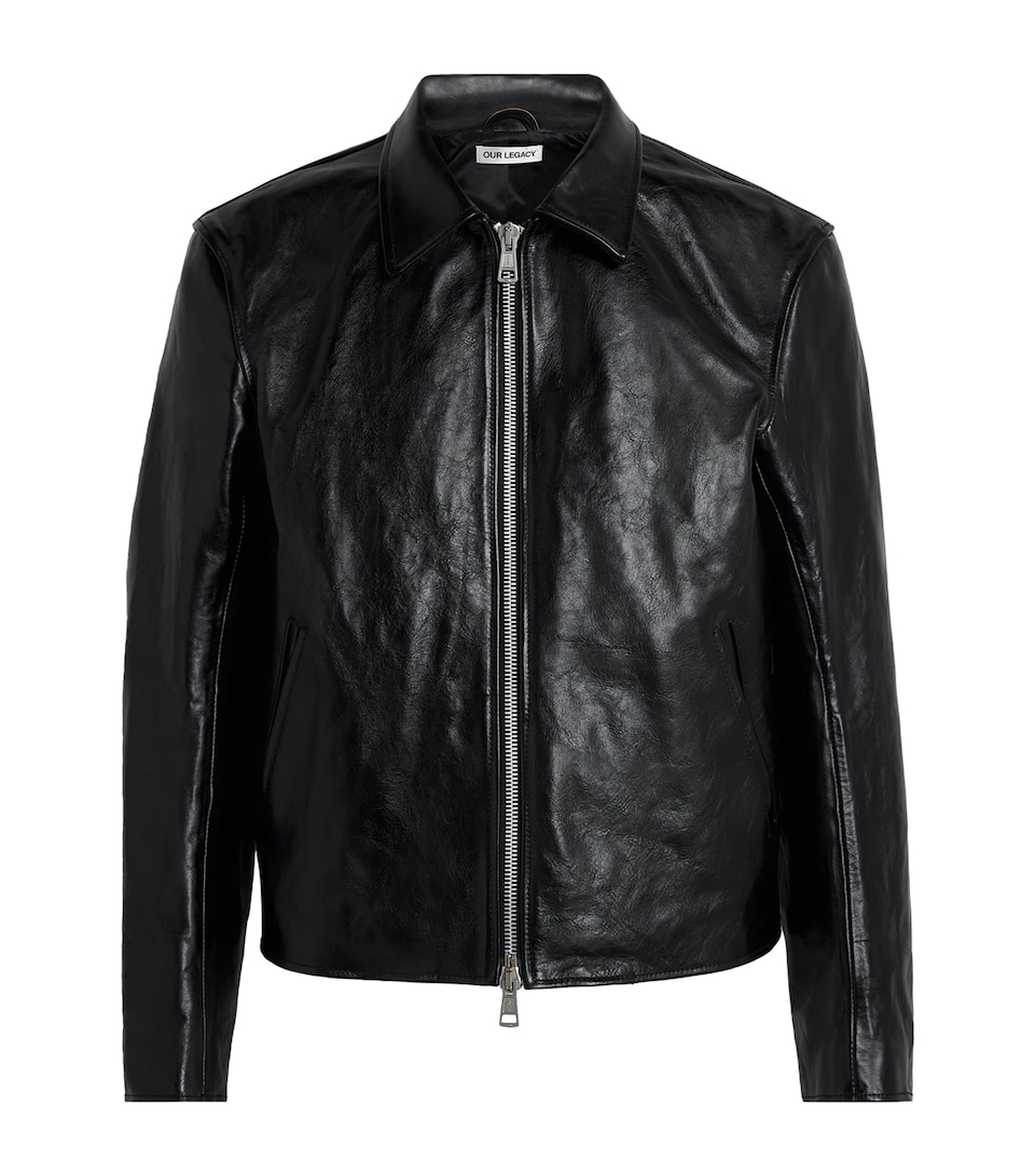 Our Legacy Mens Leather Mini Jacket Top Dyed Blk Lthr