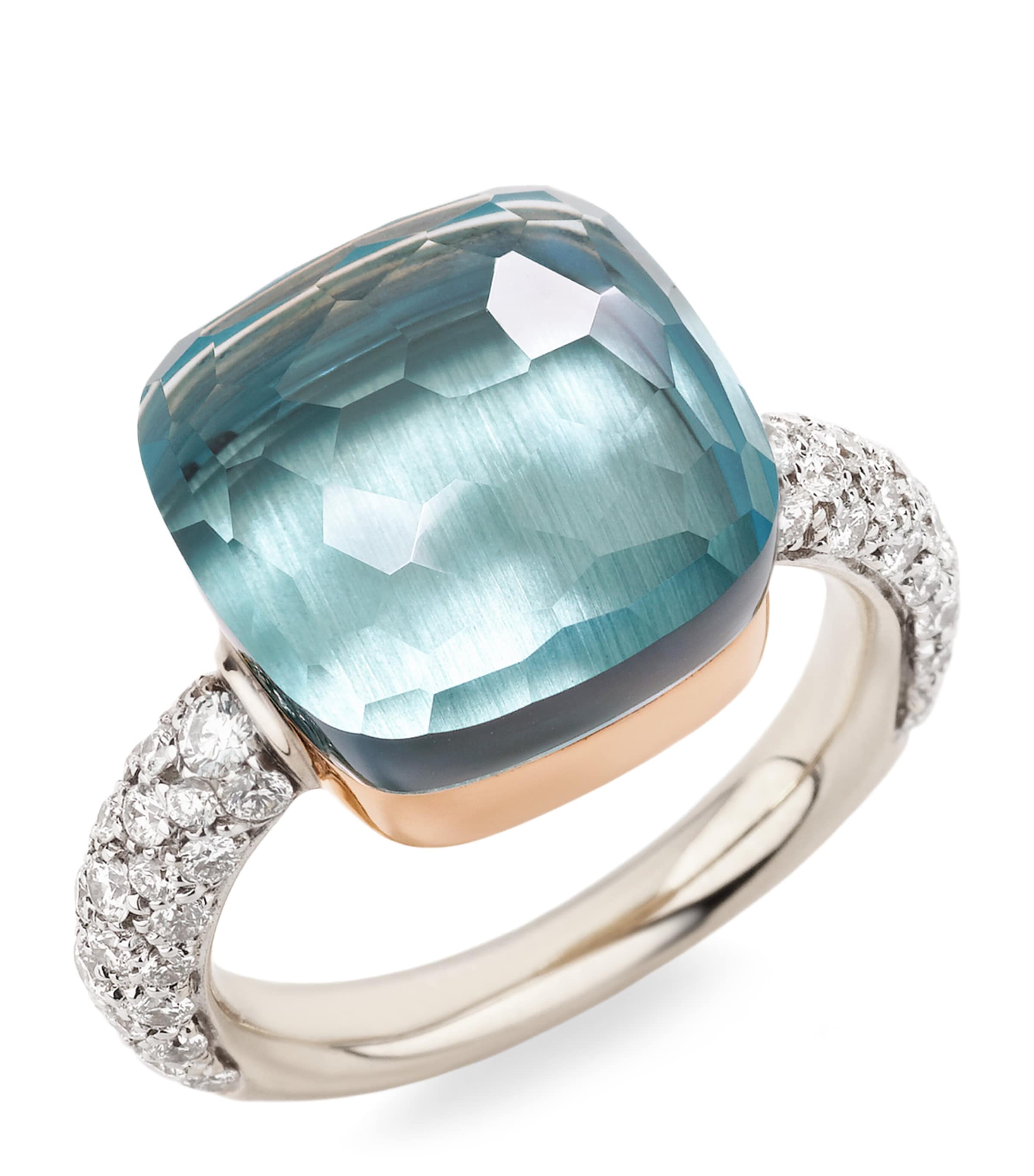 Mixed Gold, Diamond and Topaz Nudo Maxi Ring