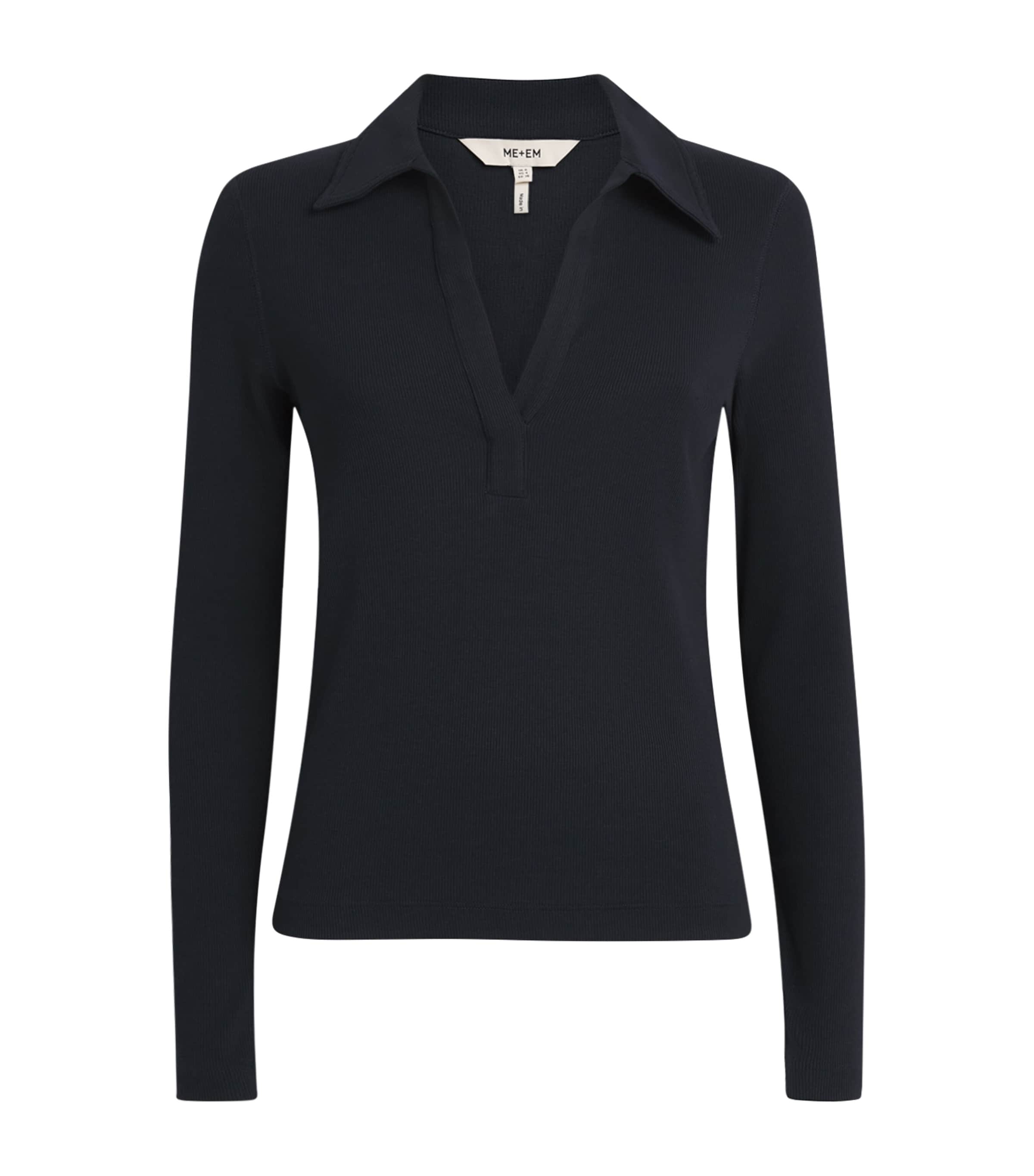 ME+EM Womens Organic Cotton Long-Sleeve Polo Shirt Navy