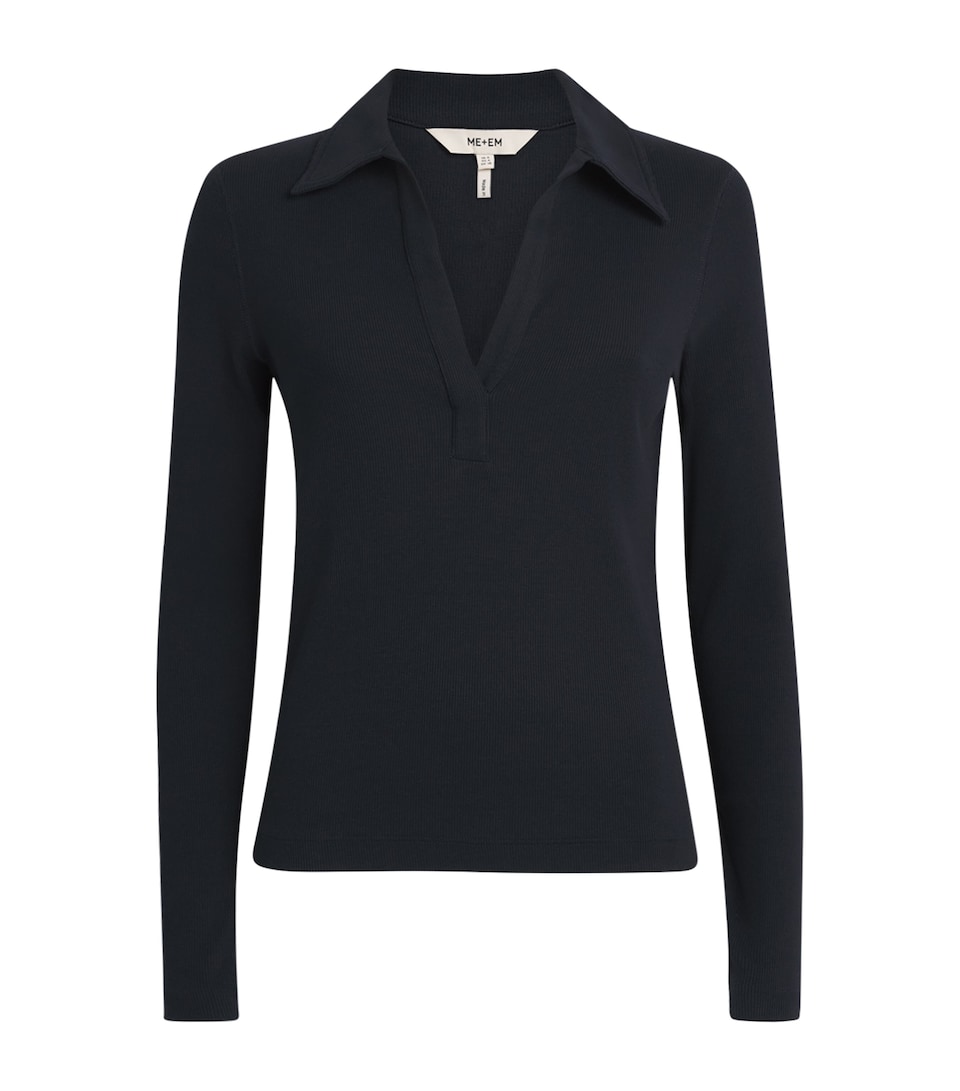 ME+EM Womens Organic Cotton Long-Sleeve Polo Shirt Navy