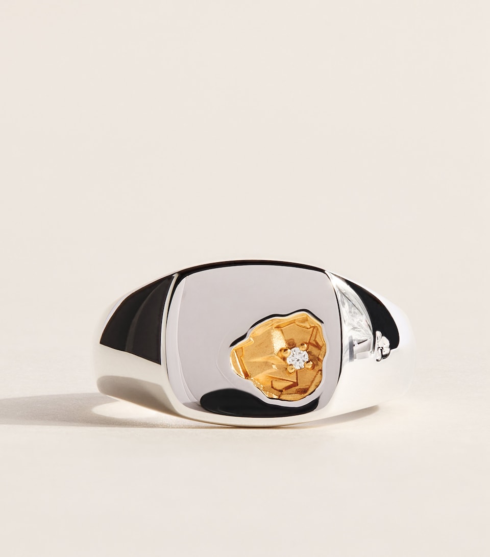 Tom Wood Small Sterling Silver, Yellow Gold and Diamond Mined Ring Gold Plated