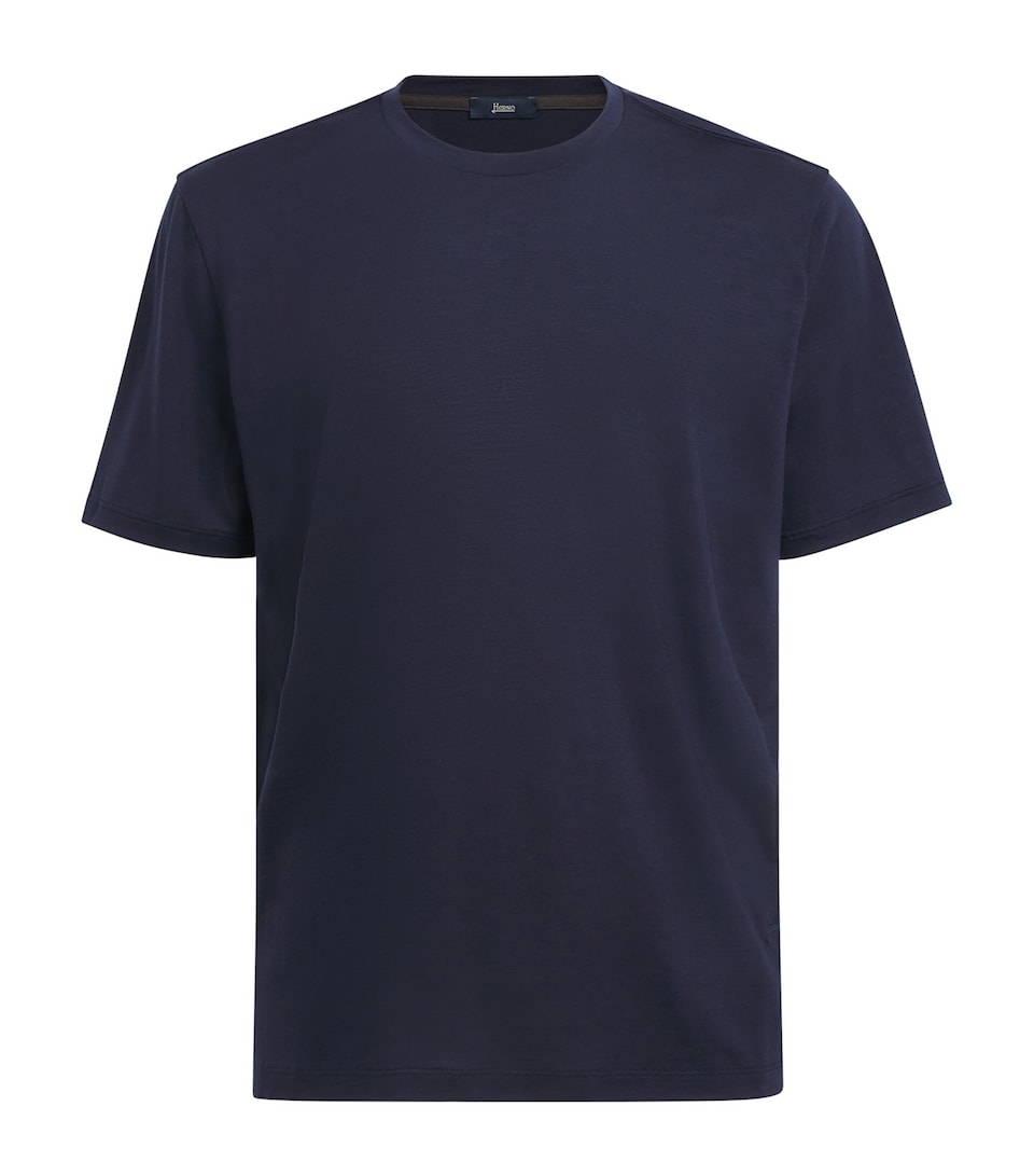 Herno Mens Wool Logo T-Shirt Blu Navy