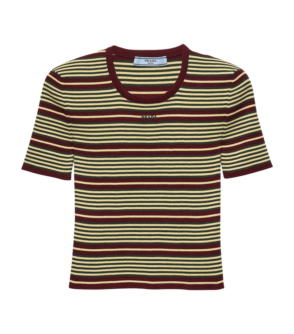 Prada Womens Short-Sleeve Stripe Sweater