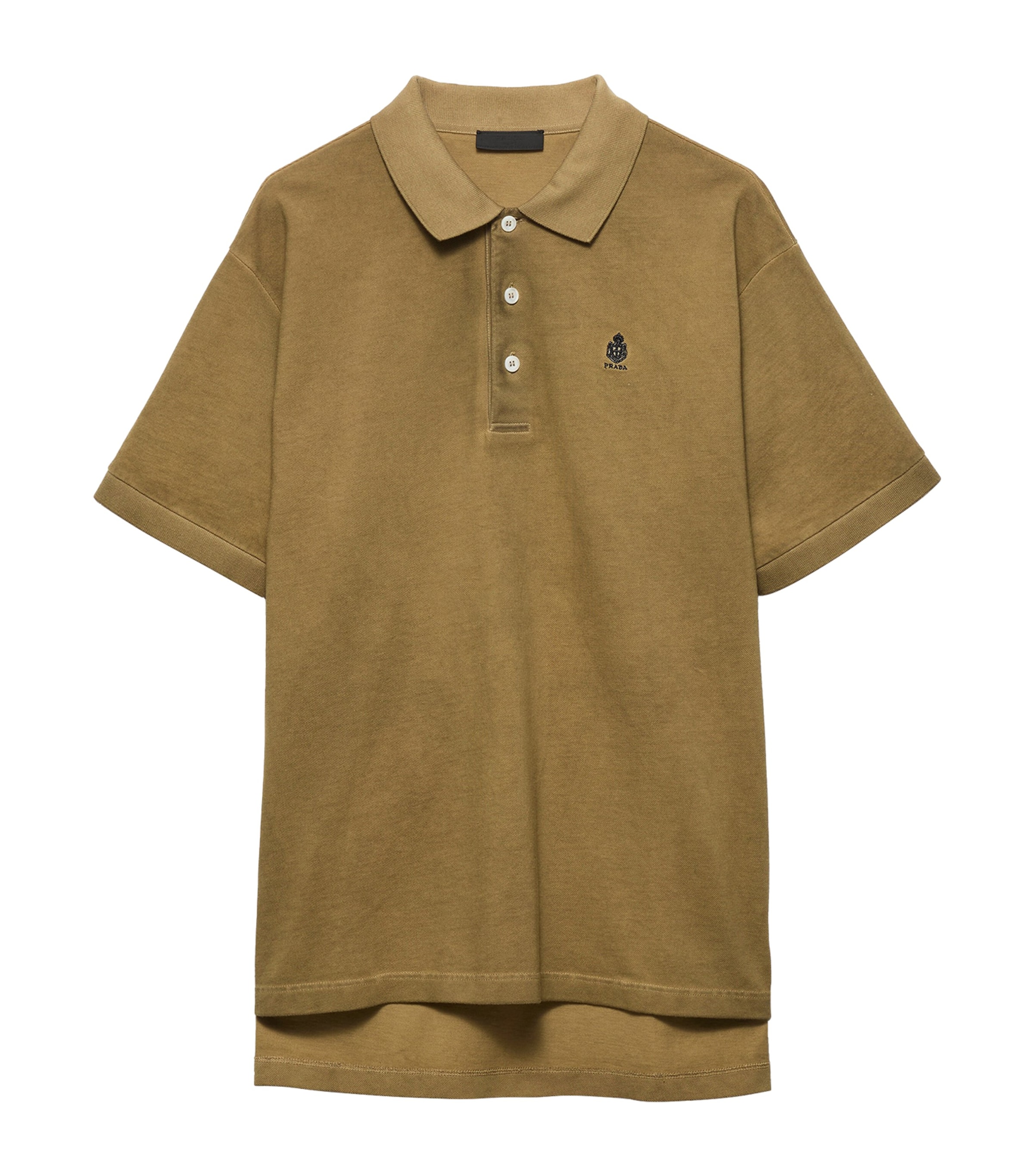 Prada Mens Cotton Garment-Dyed Slim Polo Shirt Brown