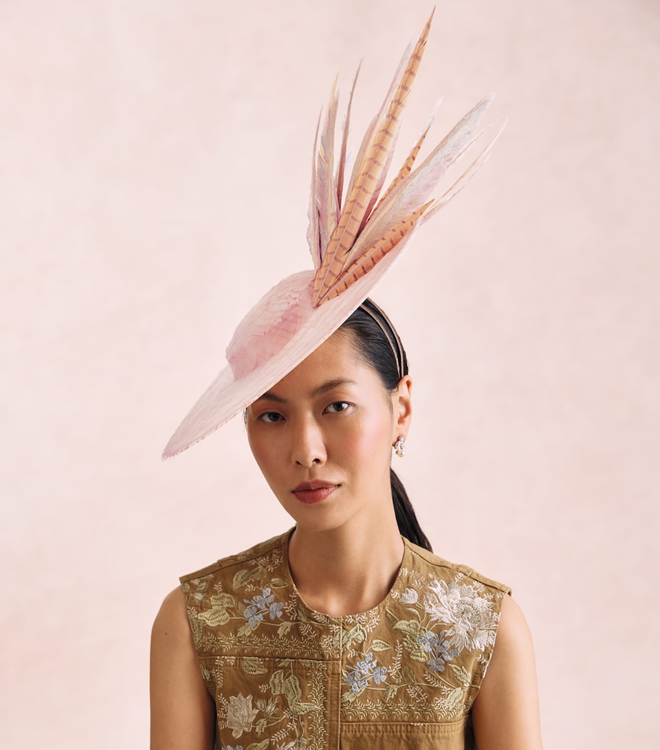 Vivien Sheriff Feather Archer Percher Hat Blush Silver Tones