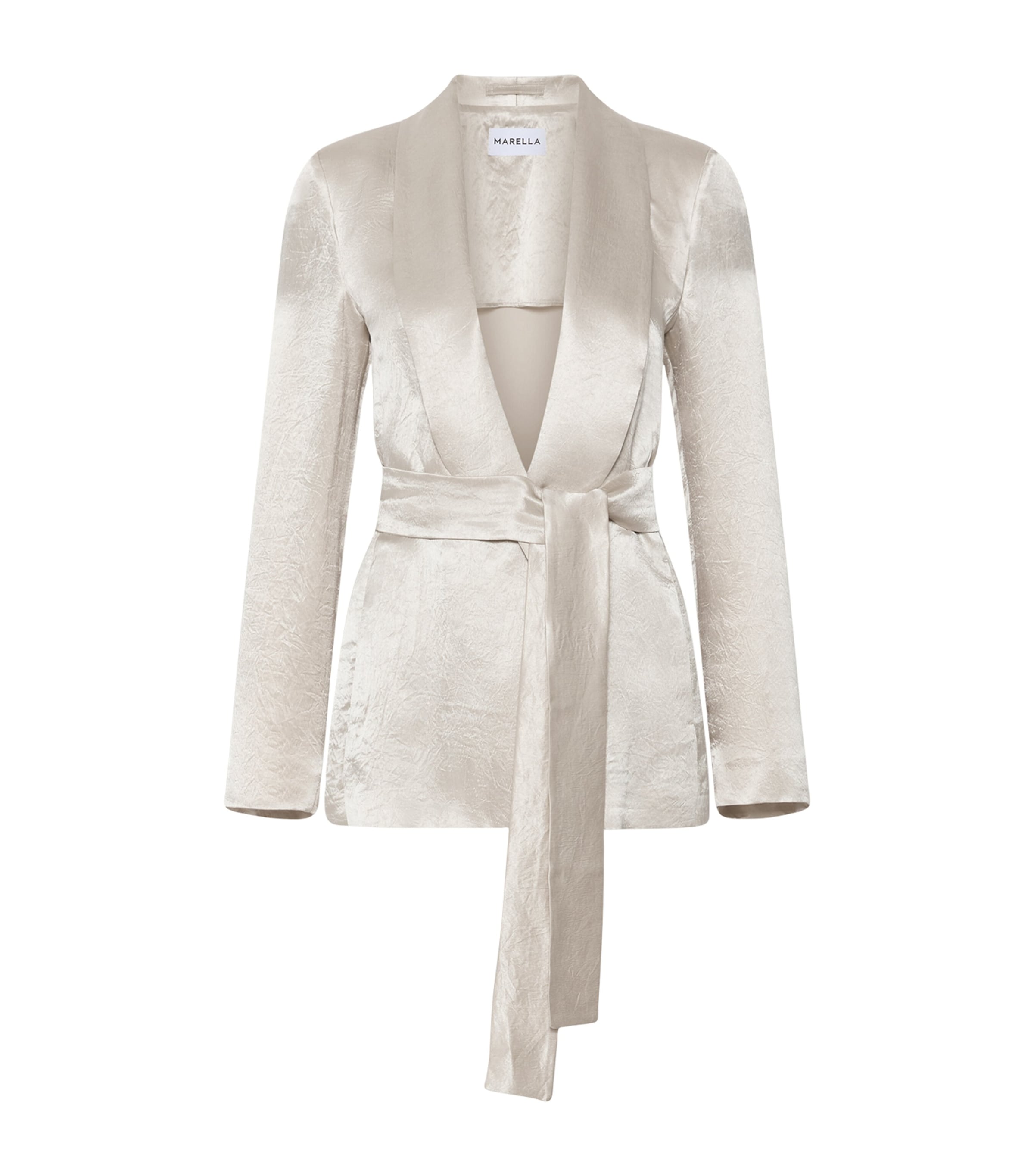 Marella Womens Satin Belted Blazer Natural