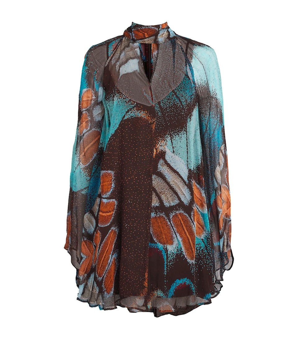 STAUD Womens Chiffon Printed Esther Blouse Bfsy Butterfly Sky
