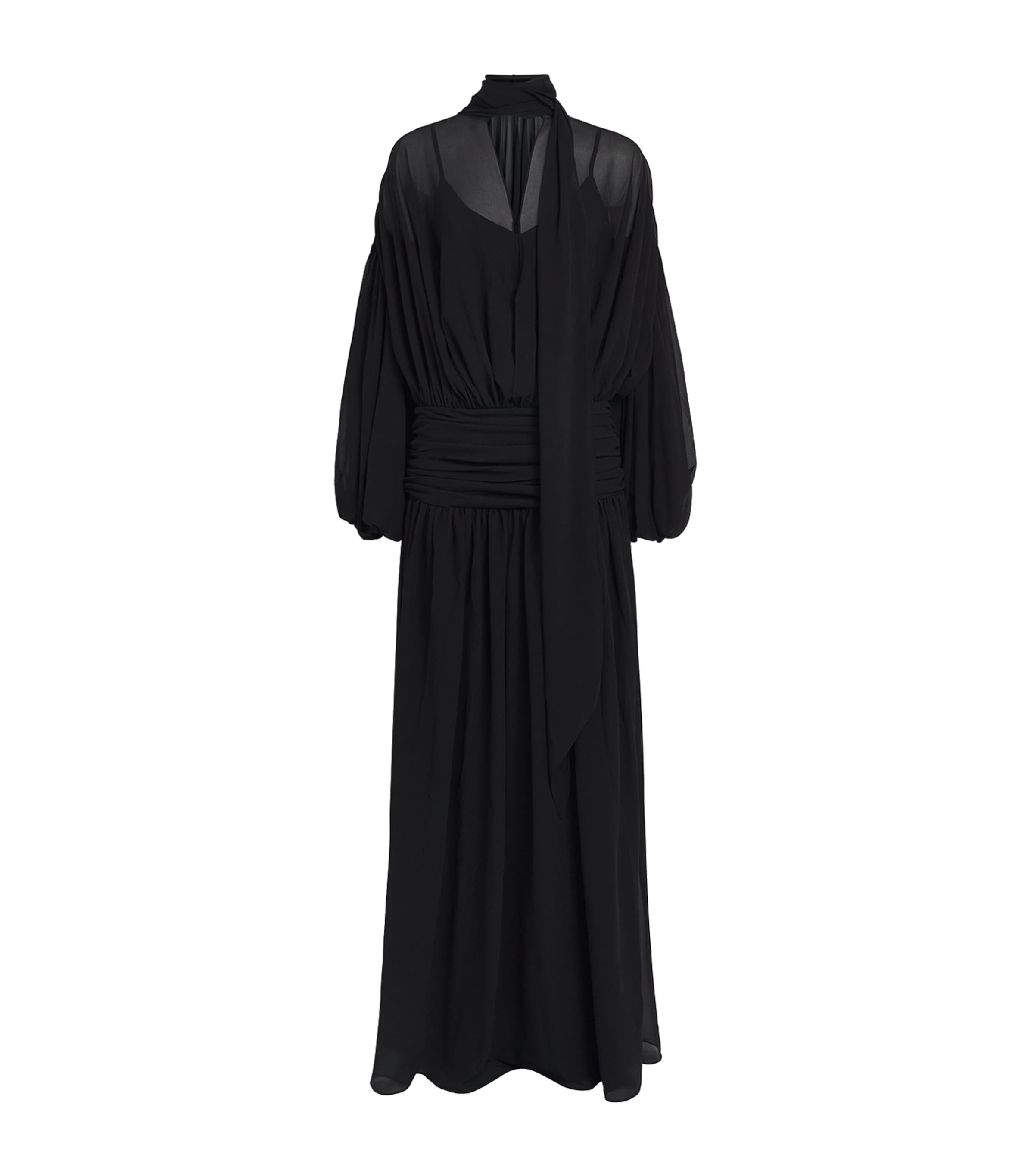 De La Vali Womens Chiffon Gathered Solana Maxi Dress Black