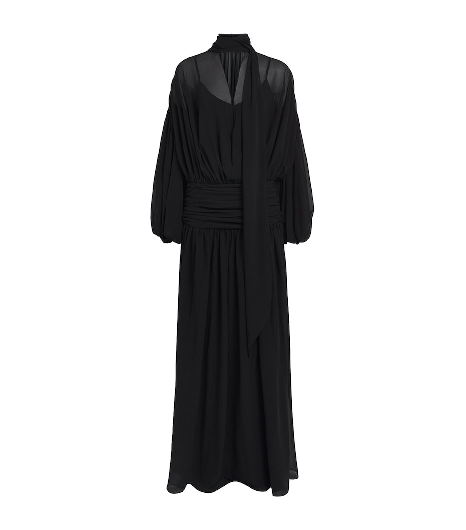 De La Vali Womens Chiffon Gathered Solana Maxi Dress Black