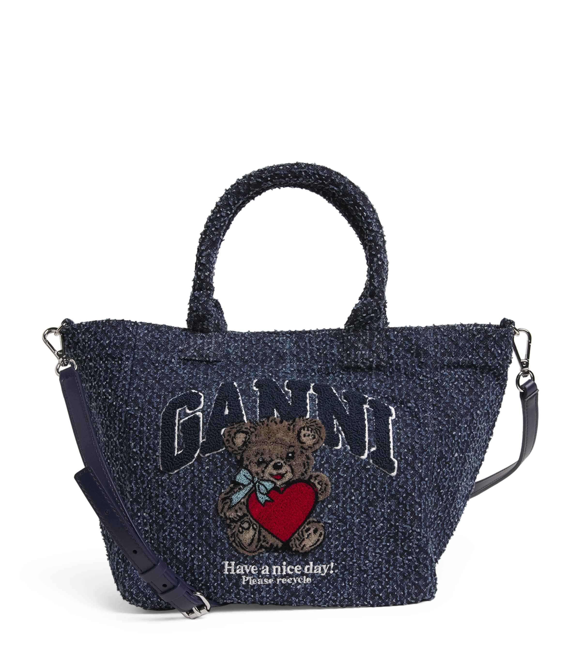 GANNI Small Tweed Bear Tote Bag Rinse