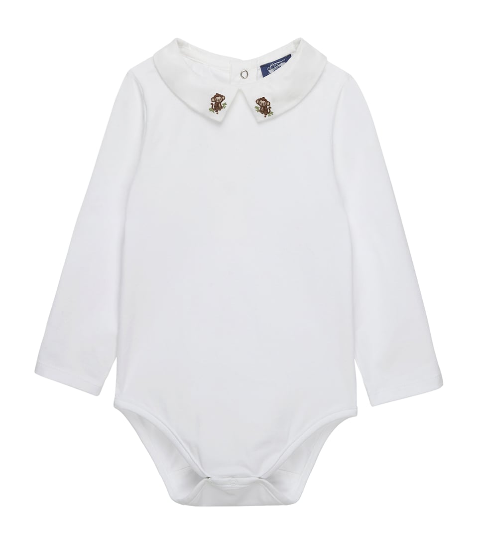 Trotters Stretch-Cotton Monkey Monty Bodysuit (3-24 Months) White