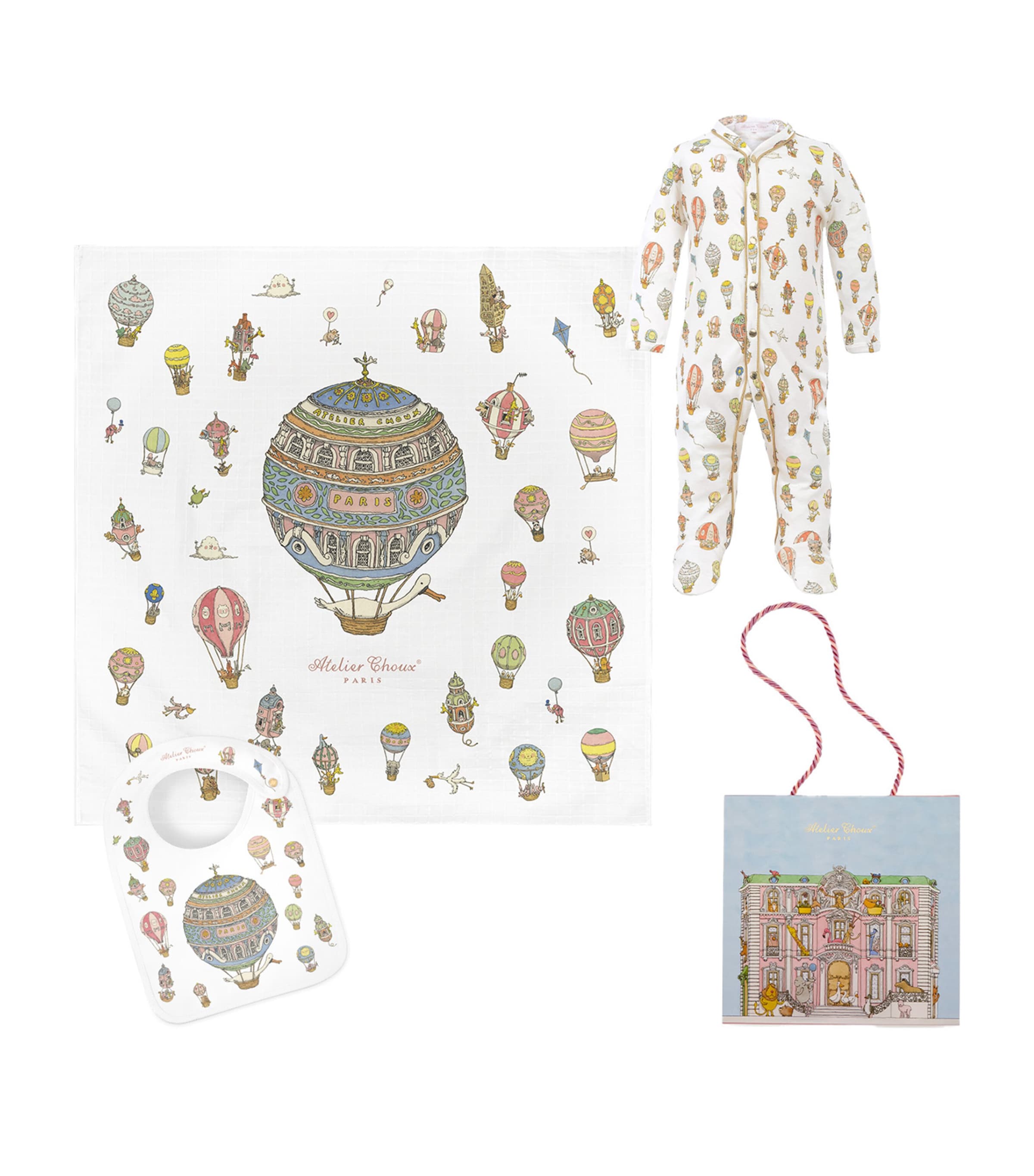 Atelier Choux Printed Bib, Blanket and All-In-One Set (3-6 Months)