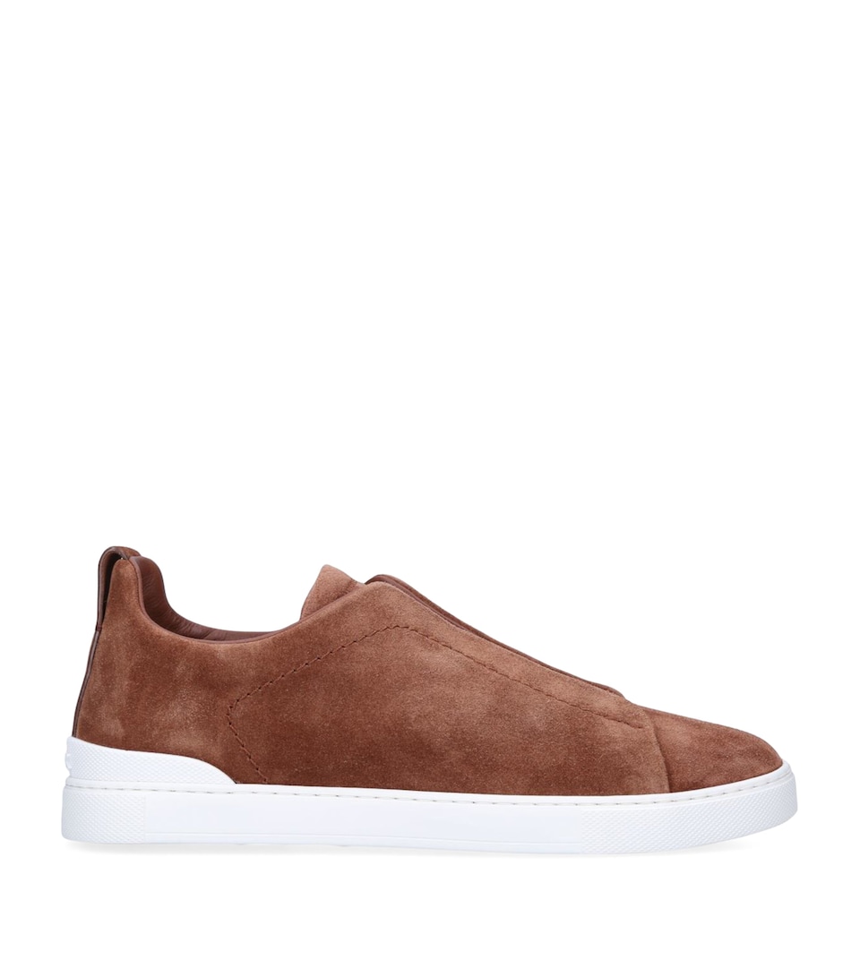 Zegna Suede Triple Stitch Sneakers Tan