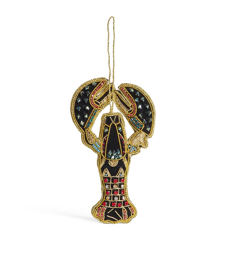Tinker Tailor Crystal-Embellished Lobster Tree Decoration Black, Coral & Gold