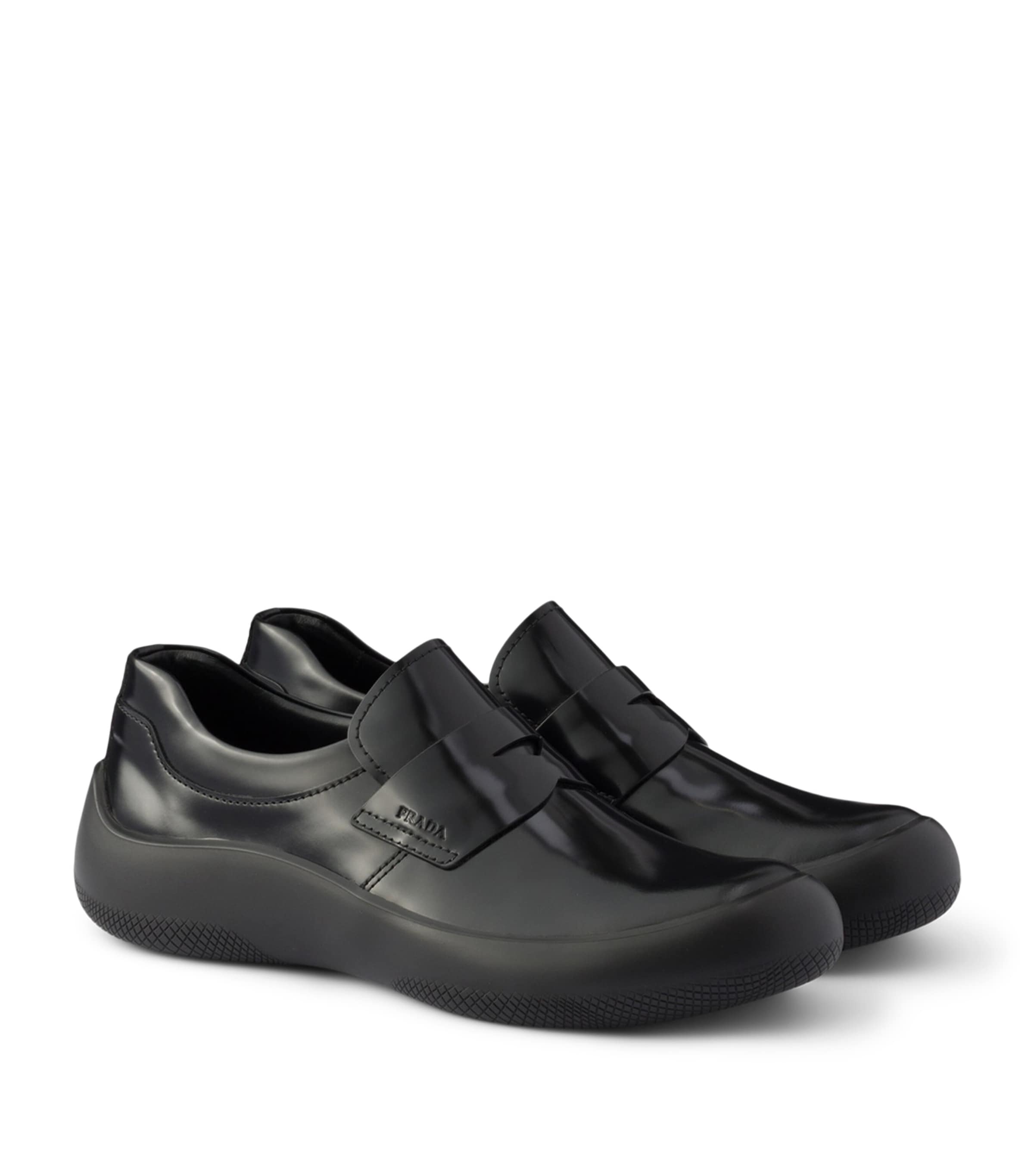 Prada Brushed Leather Loafers Black