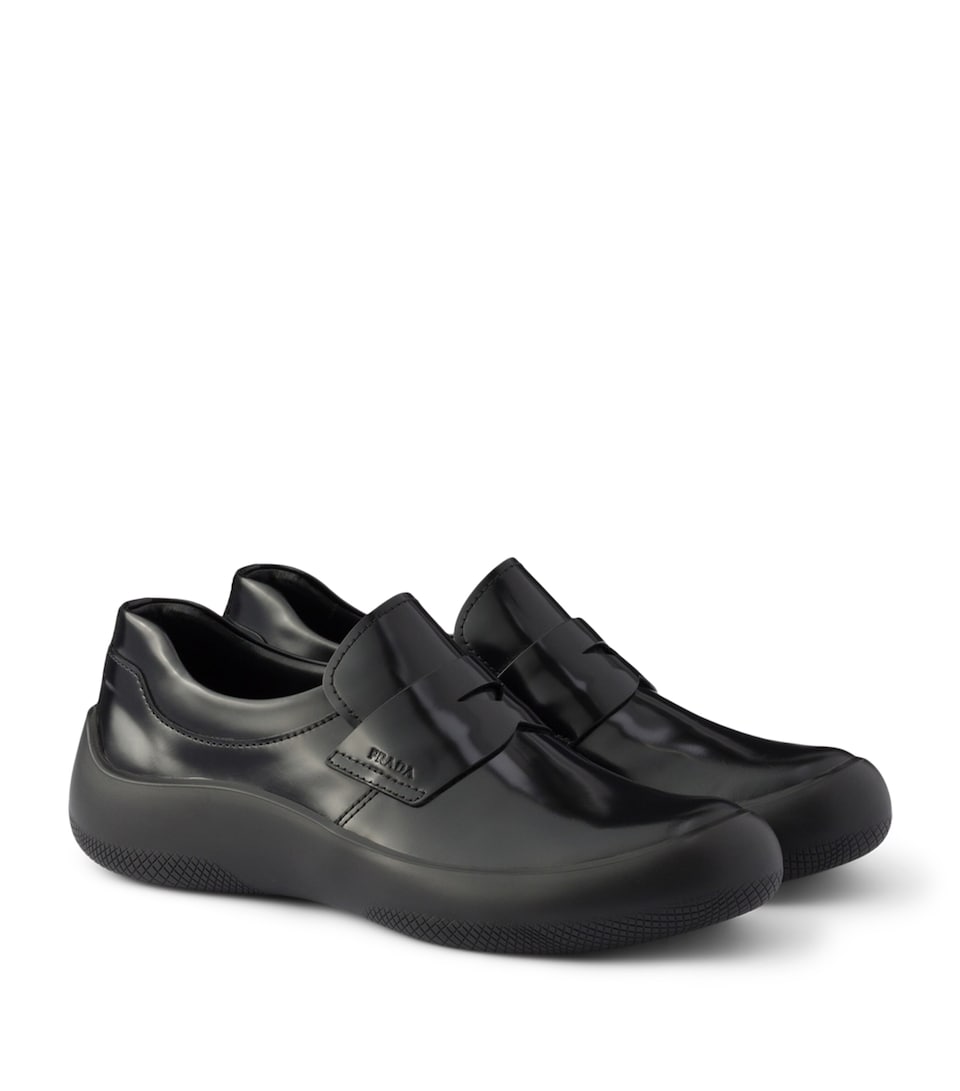 Prada Brushed Leather Loafers Black