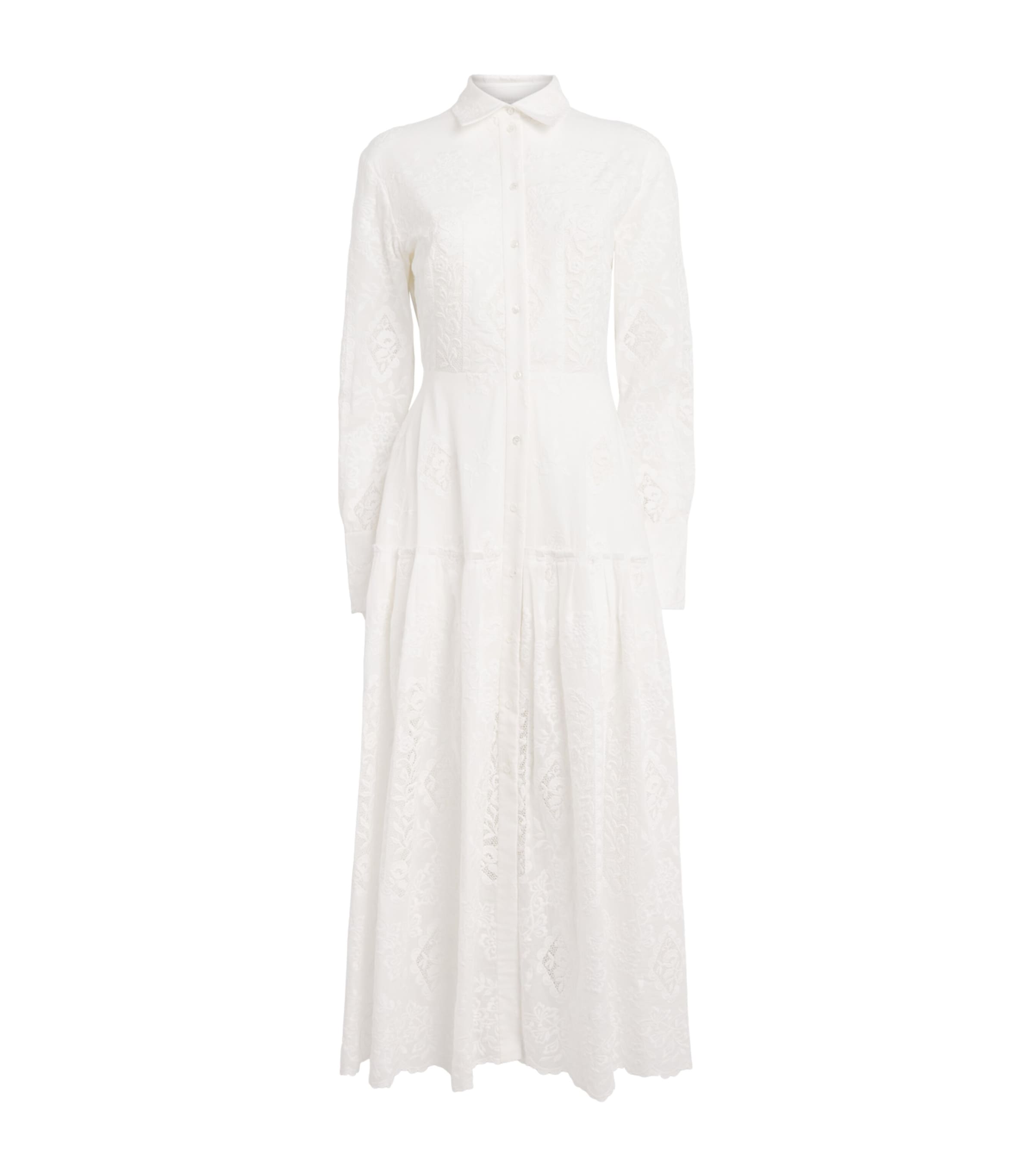 Erdem Womens Cotton Embroidered Midi Shirt Dress White
