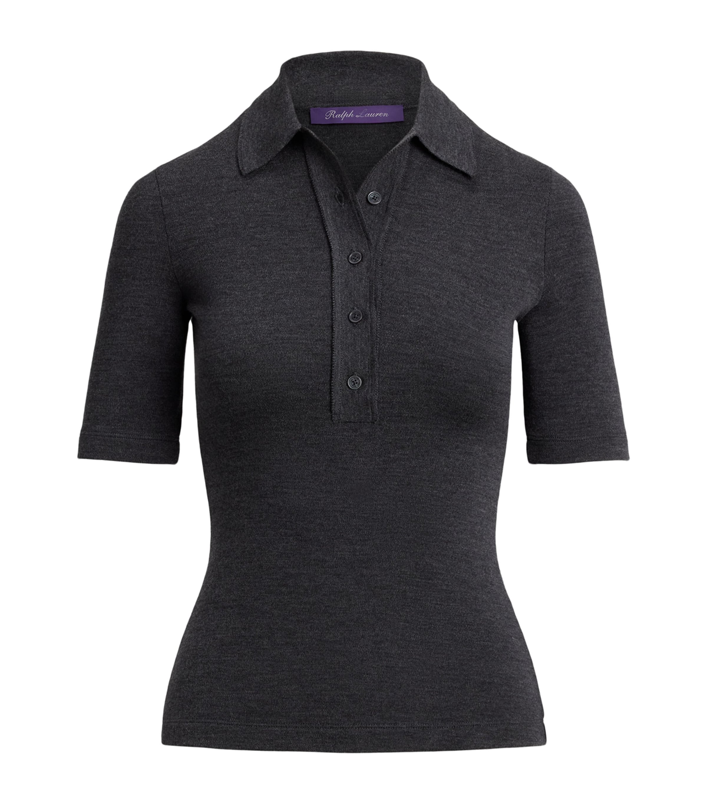 Wool Short-Sleeve Polo Top