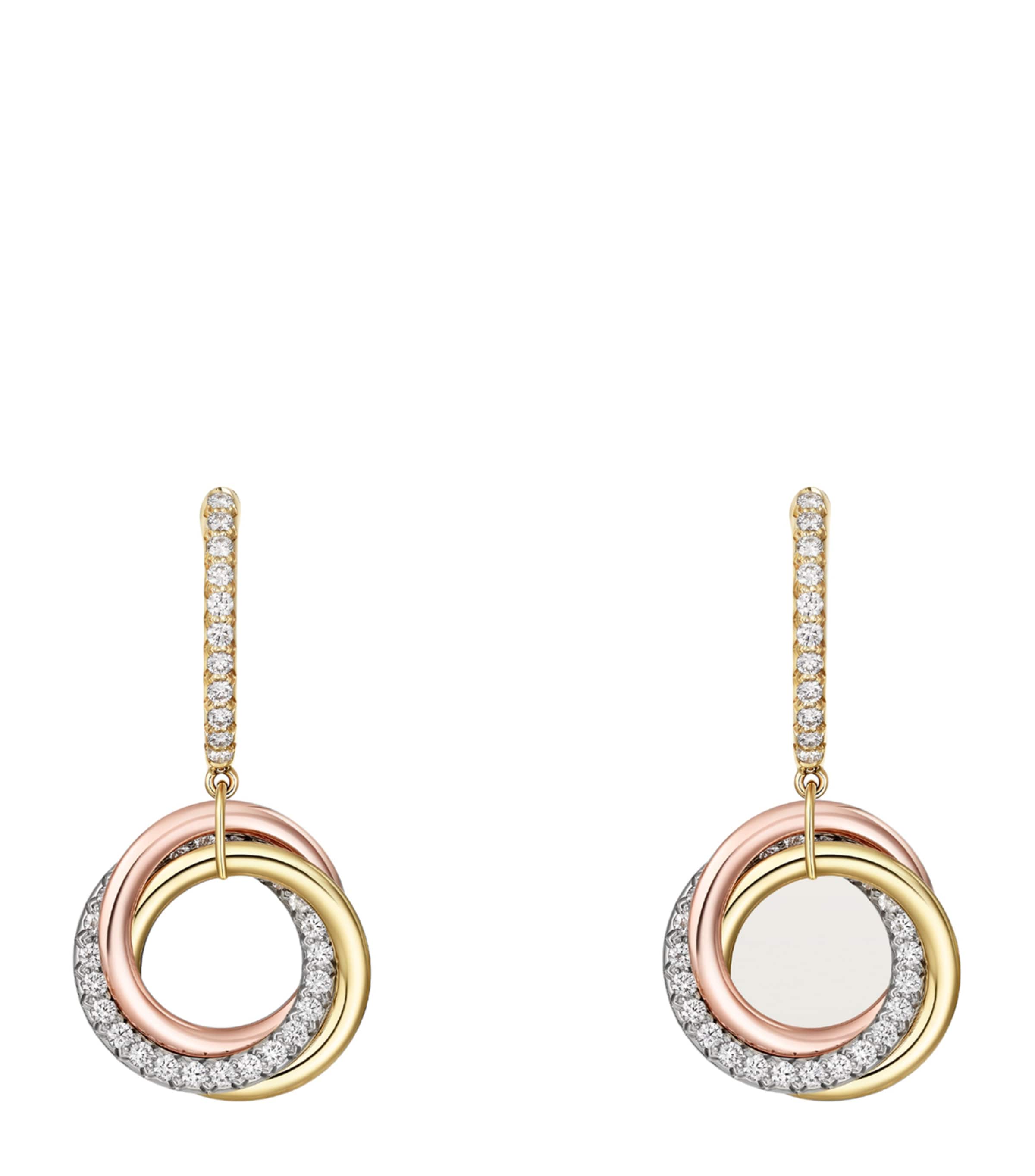Cartier Yellow, White, Rose Gold and Diamond Trinity Earrings Mixed Gold