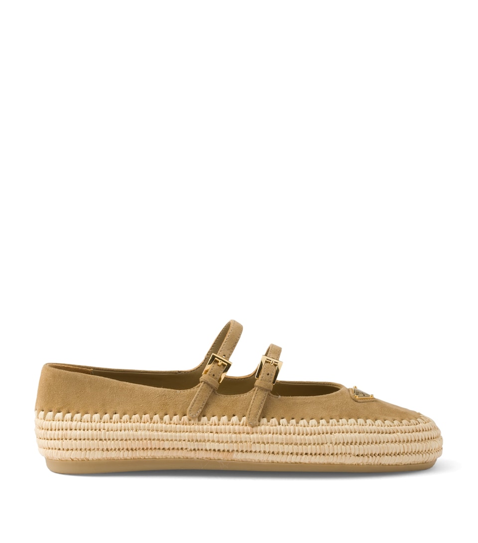 Prada Leather and Raffia Ballet Flats Neutral